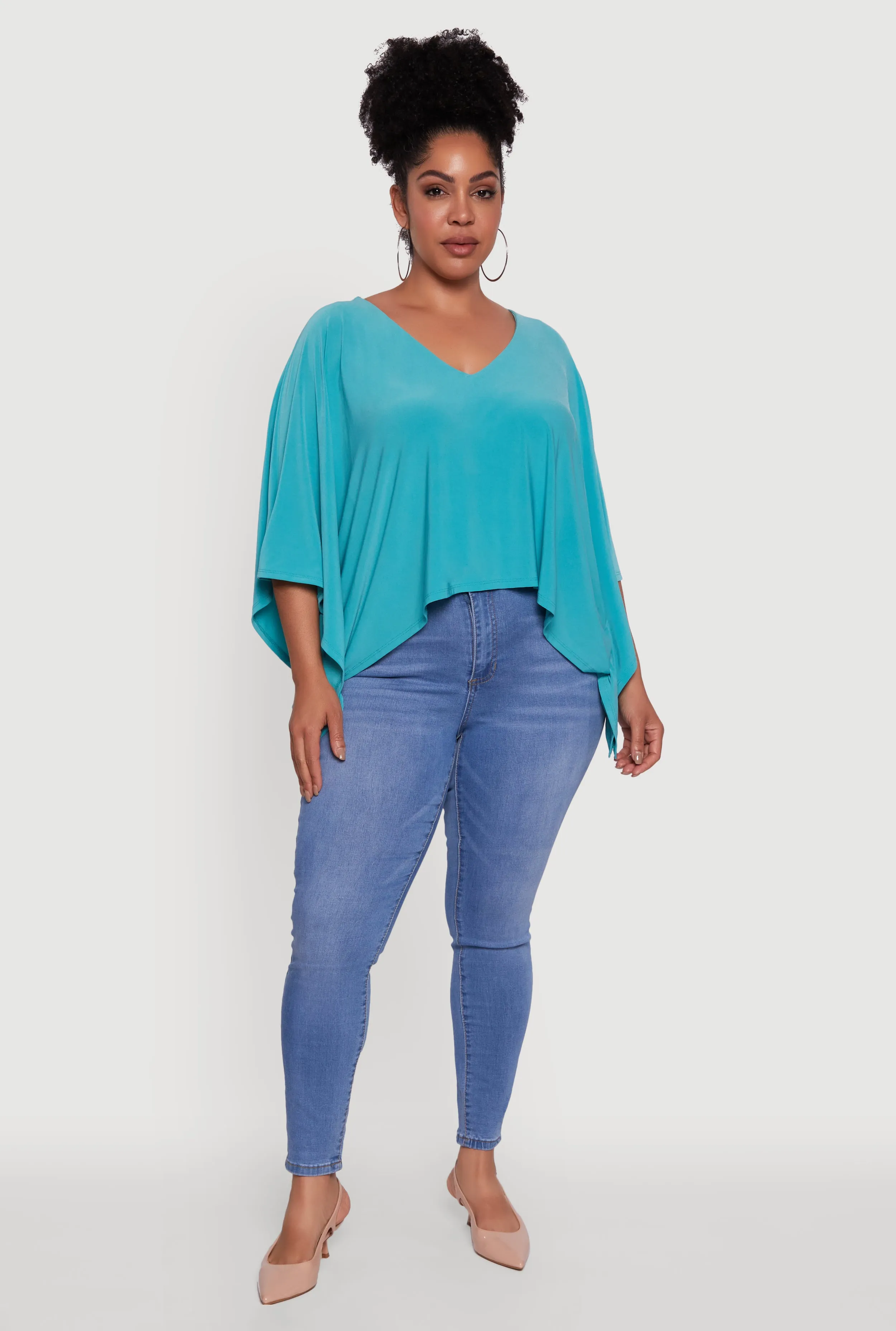 Plus Size Crepe Knit V Neck Crop Blouse sold by Rainbow