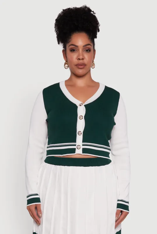Plus Size Color Blocked Cropped Cardigan sold by Rainbow