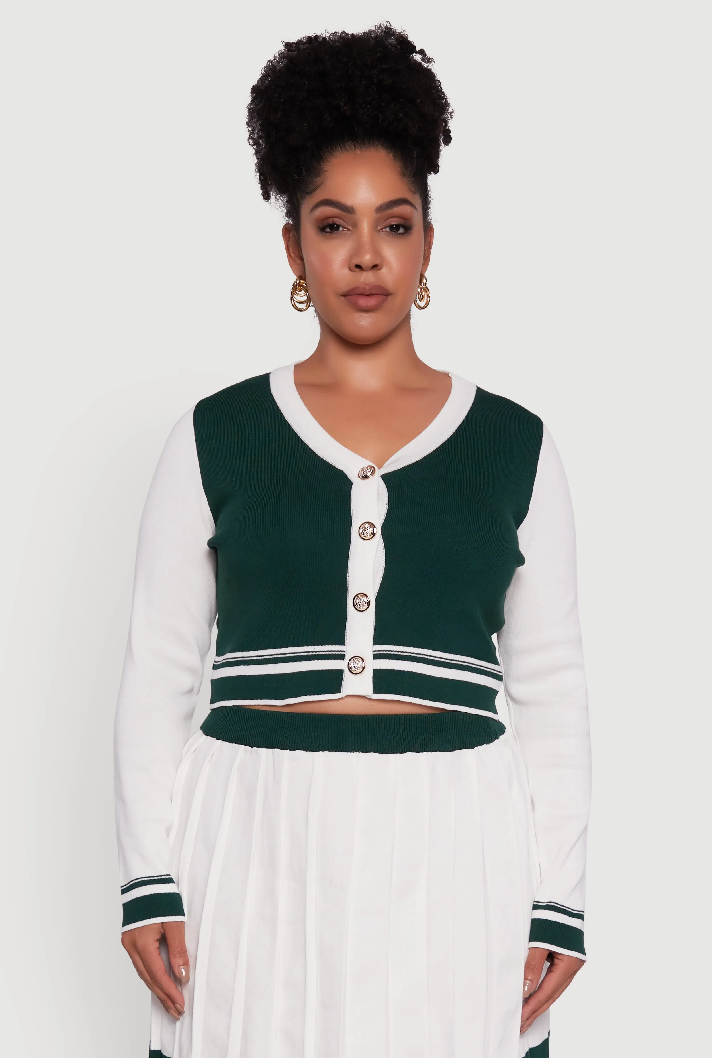 Plus Size Color Blocked Cropped Cardigan sold by Rainbow