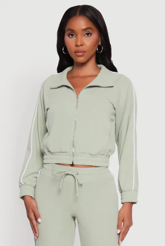 Crepe Knit Zip Front Jacket with Contrast Piping sold by Rainbow