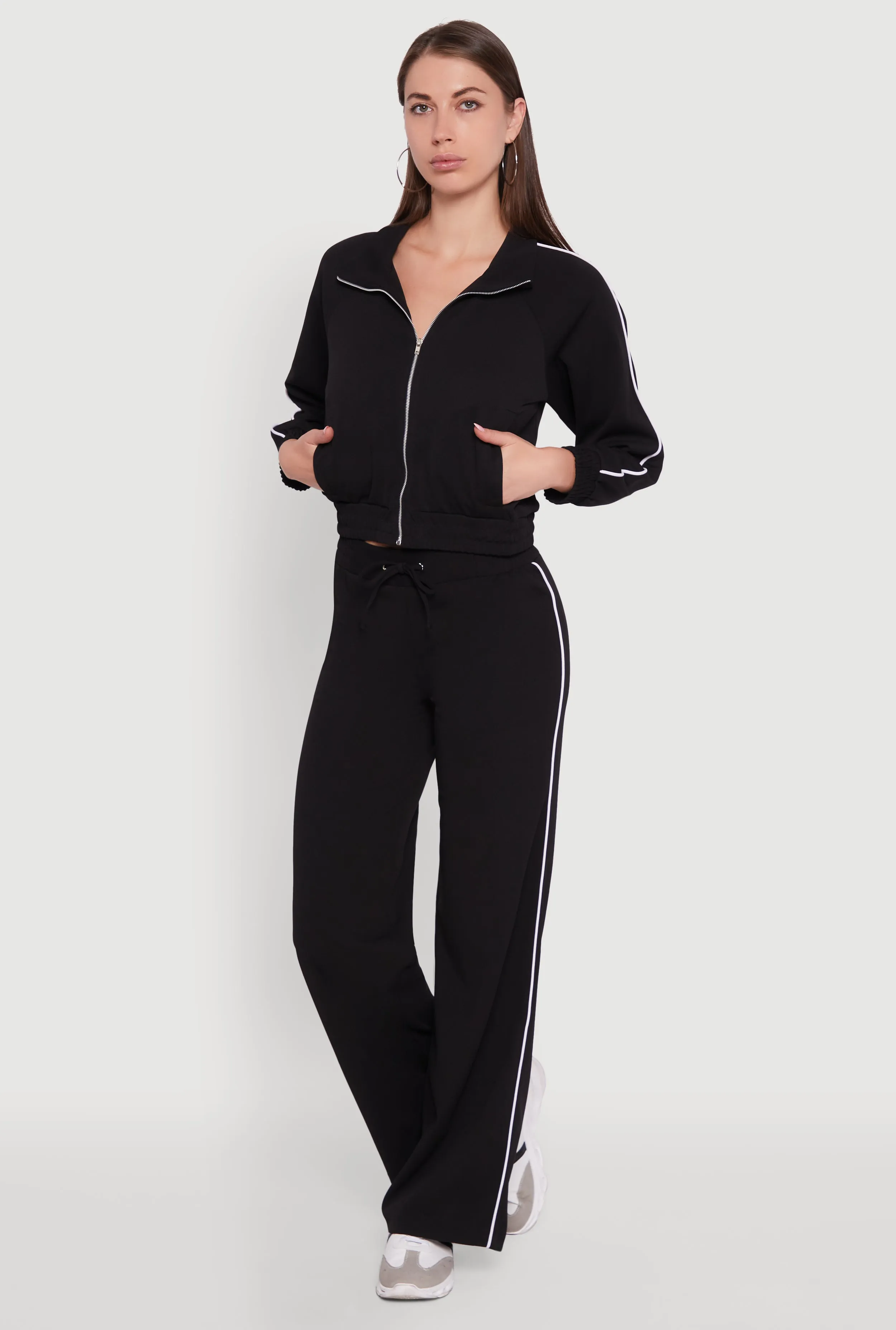 Crepe Knit Zip Front Jacket with Contrast Piping sold by Rainbow product image thumbnail 2