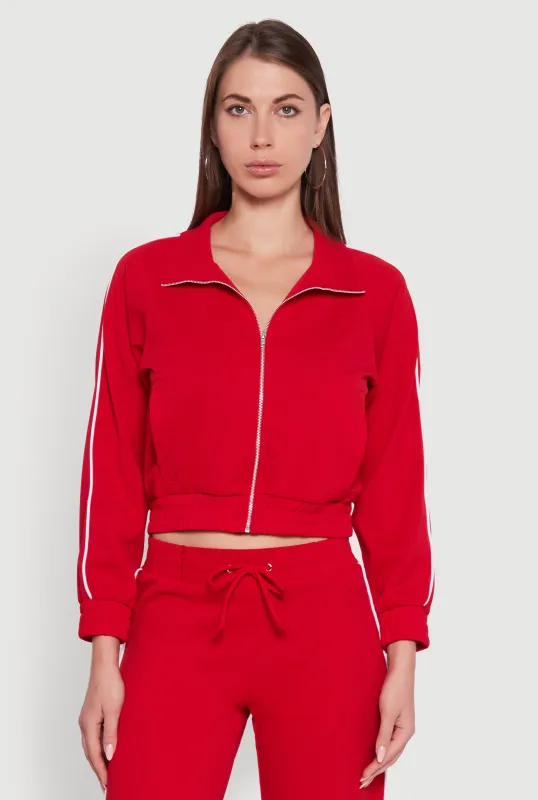 Crepe Knit Zip Front Jacket with Contrast Piping sold by Rainbow