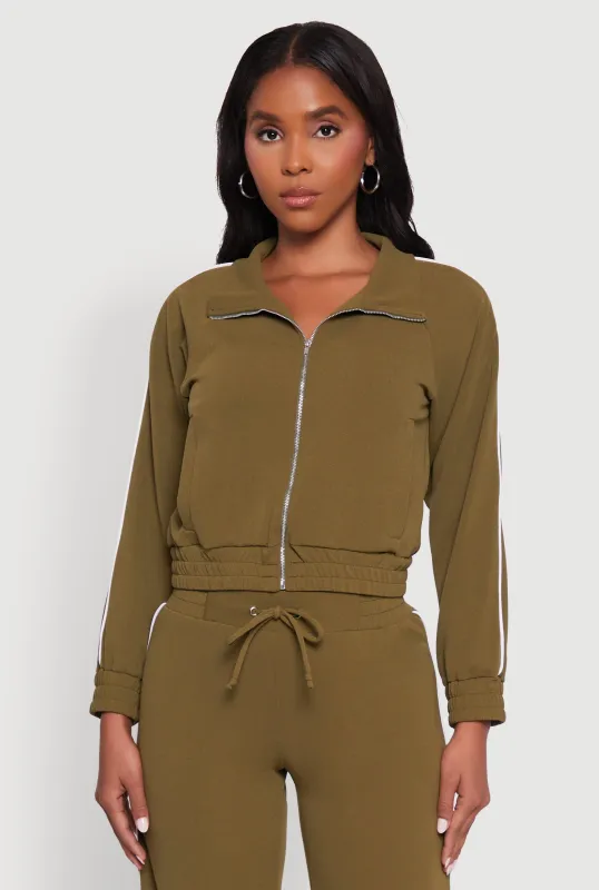 Crepe Knit Zip Front Jacket with Contrast Piping sold by Rainbow