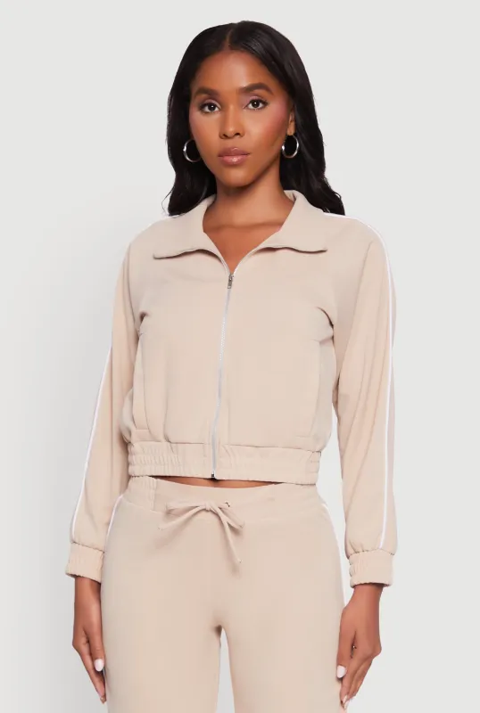 Crepe Knit Zip Front Jacket with Contrast Piping sold by Rainbow