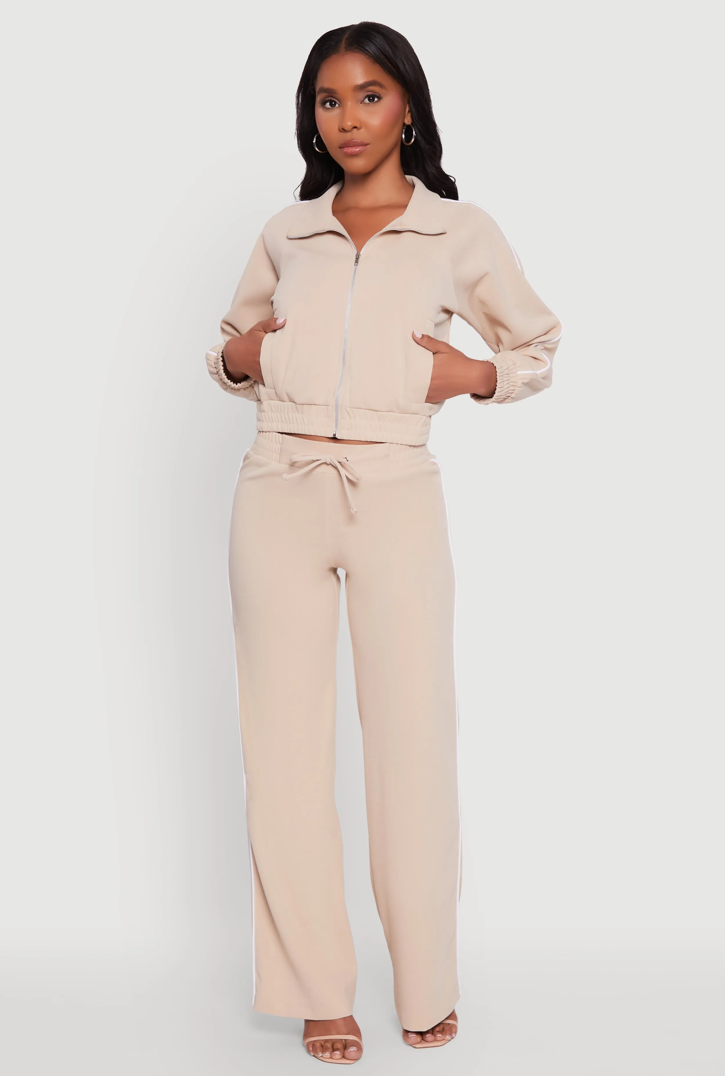 Crepe Knit Zip Front Jacket with Contrast Piping sold by Rainbow product image thumbnail 2