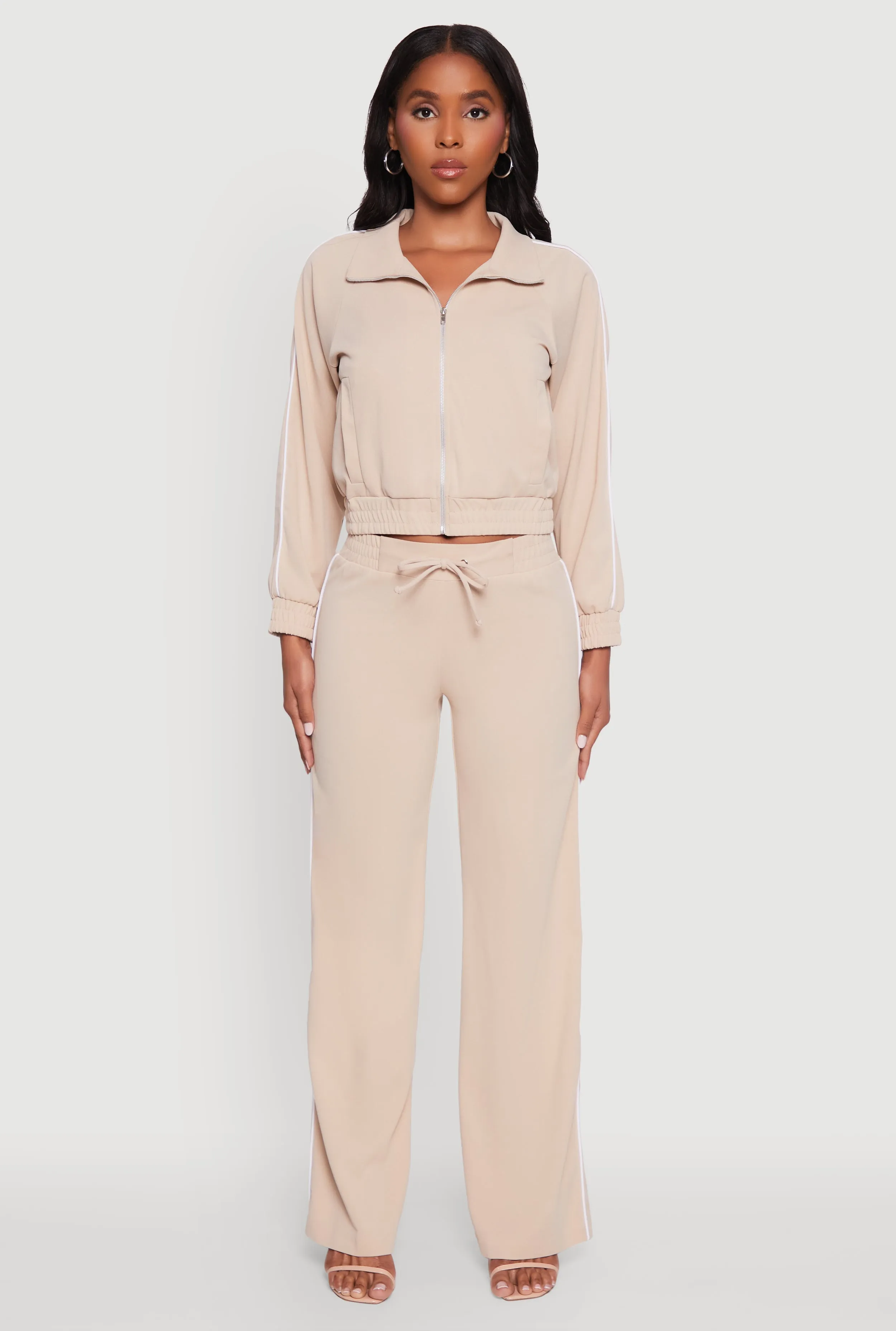 Crepe Knit Zip Front Jacket with Contrast Piping sold by Rainbow product image thumbnail 3