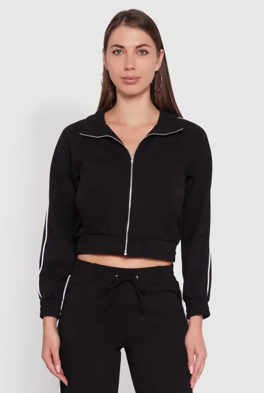 Crepe Knit Zip Front Jacket with Contrast Piping sold by Rainbow