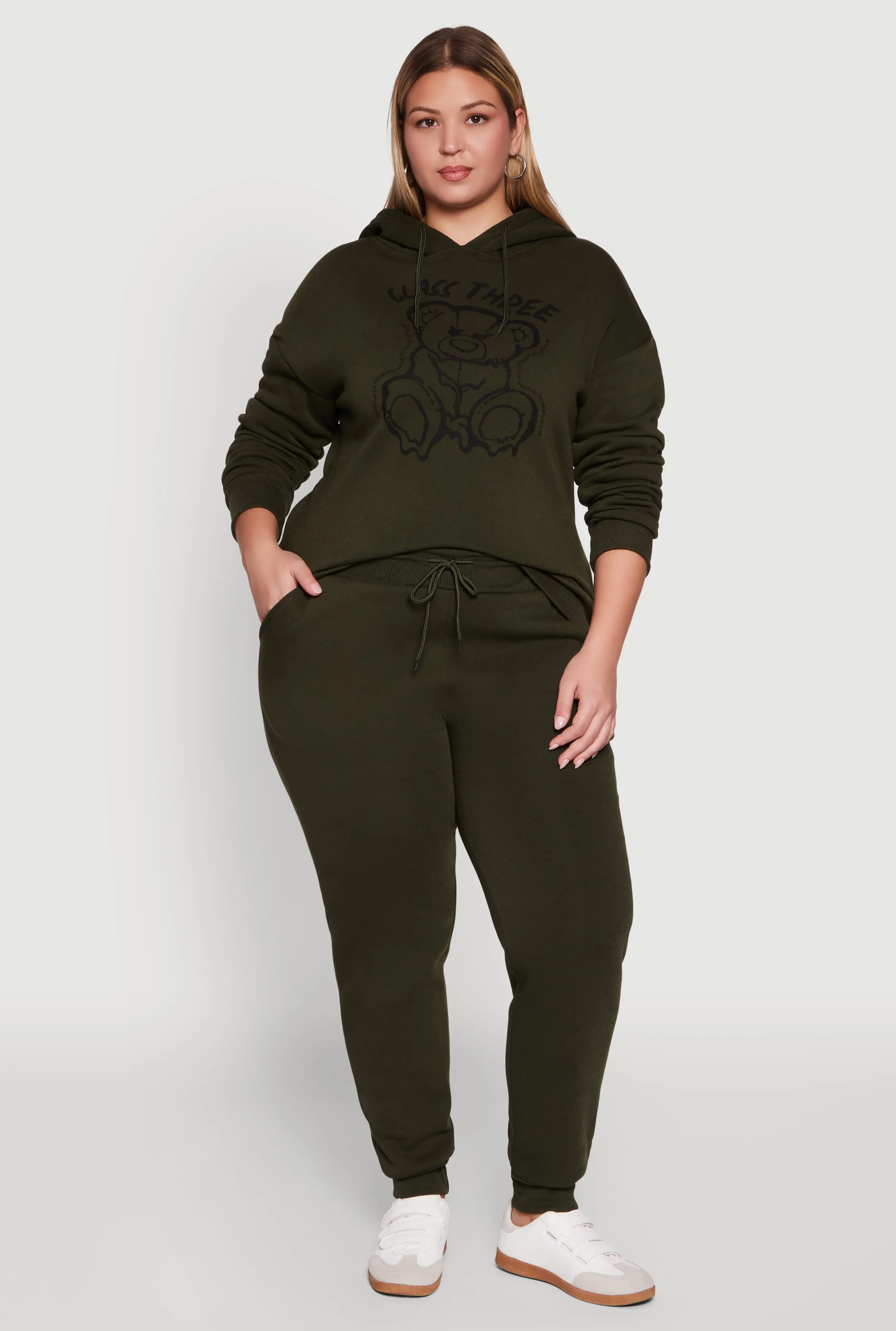 Plus Size High Waisted Fleece Drawstring Waist Joggers sold by Rainbow