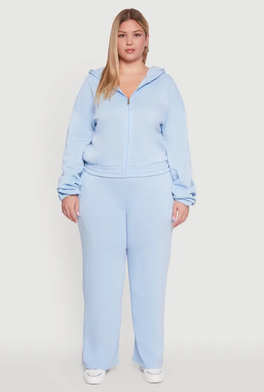 Plus Size Fleece High Waisted Wide Leg Sweatpants sold by Rainbow