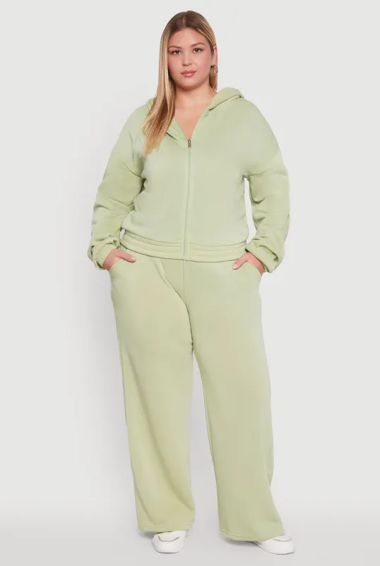 Plus Size Fleece High Waisted Wide Leg Sweatpants sold by Rainbow