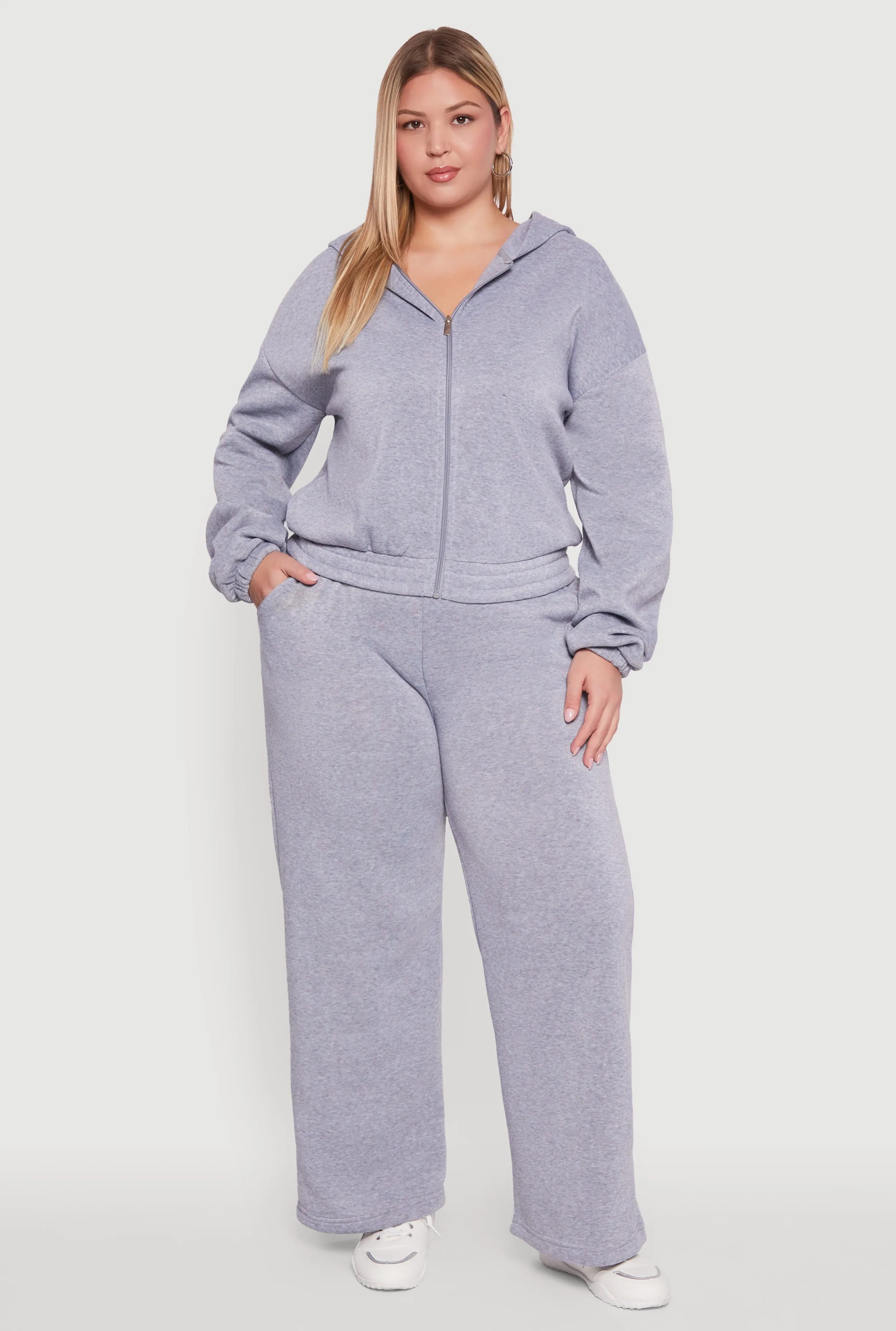 Plus Size Fleece High Waisted Wide Leg Sweatpants sold by Rainbow