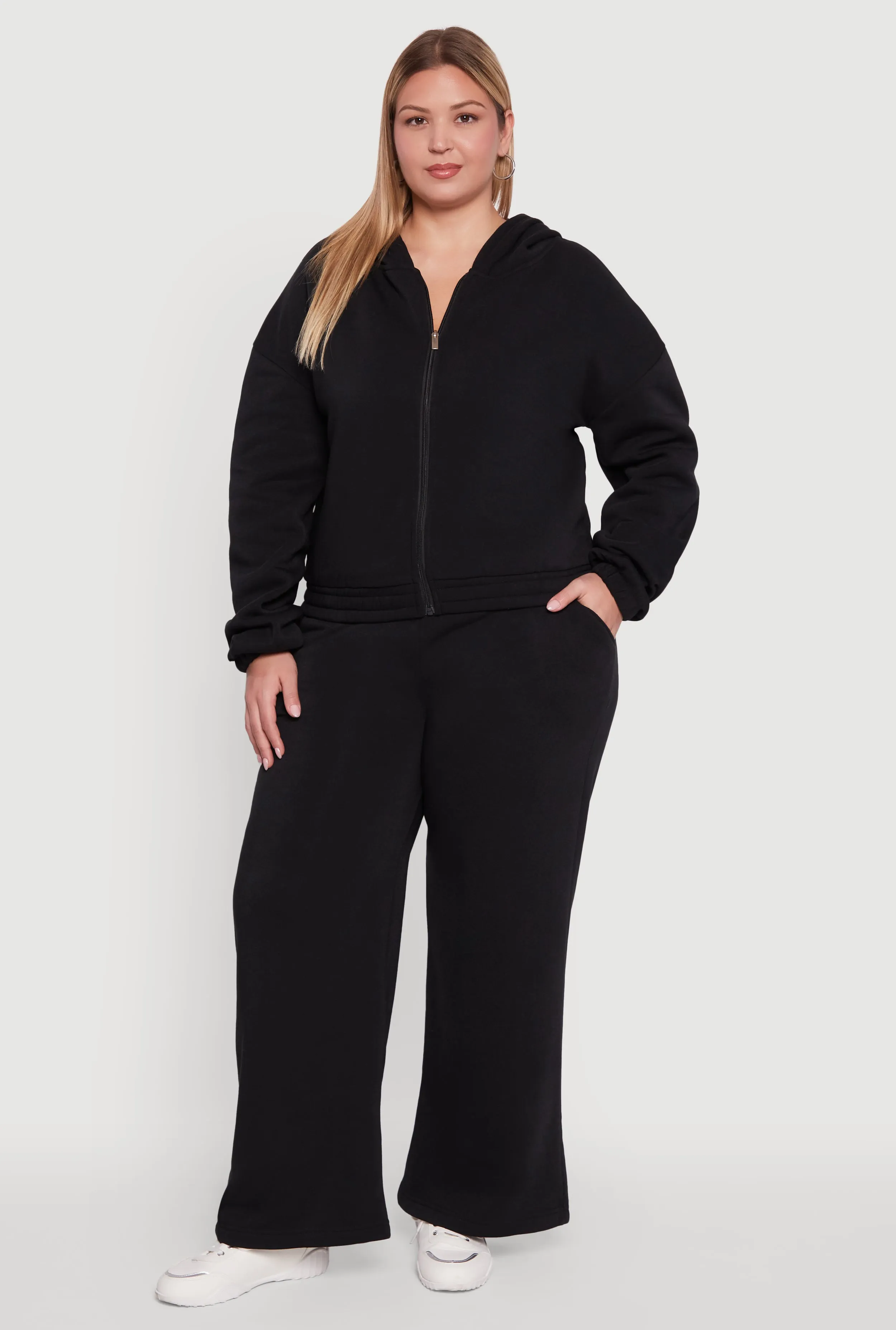 Plus Size Fleece High Waisted Wide Leg Sweatpants sold by Rainbow