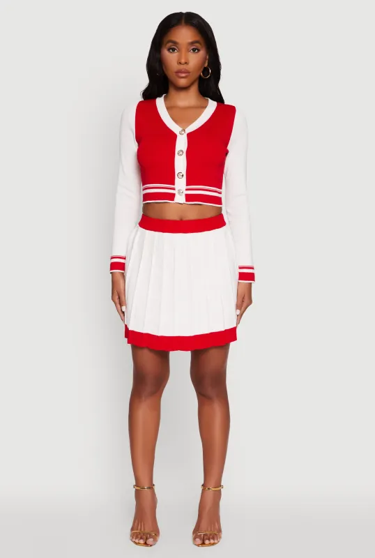 Contrast Trim Pleated Midi Skirt sold by Rainbow