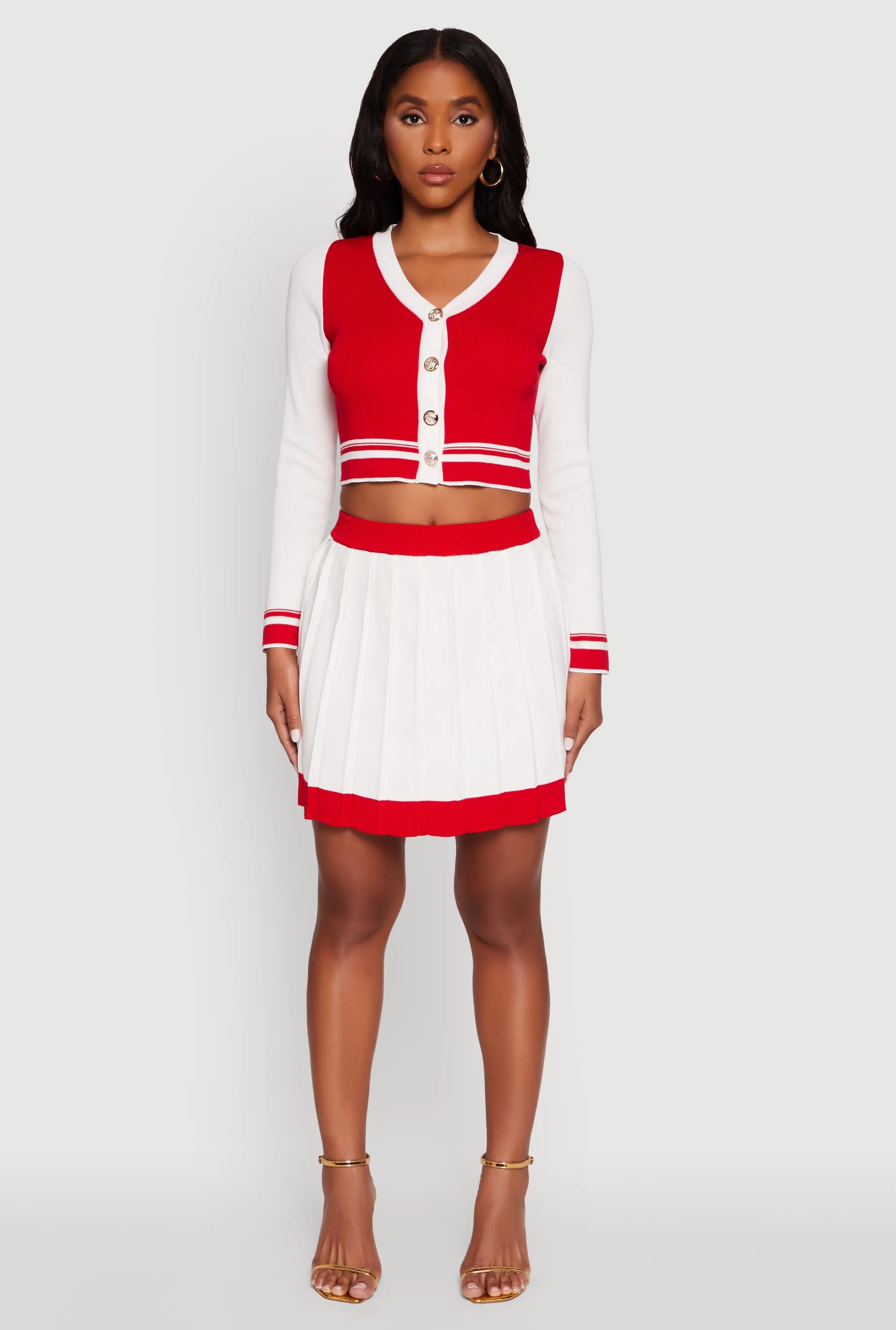 Contrast Trim Pleated Midi Skirt sold by Rainbow