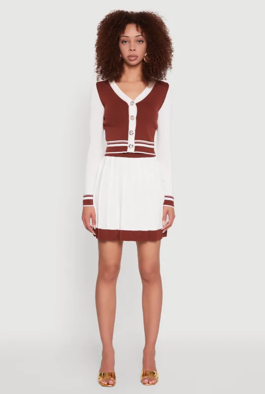 Contrast Trim Pleated Midi Skirt sold by Rainbow