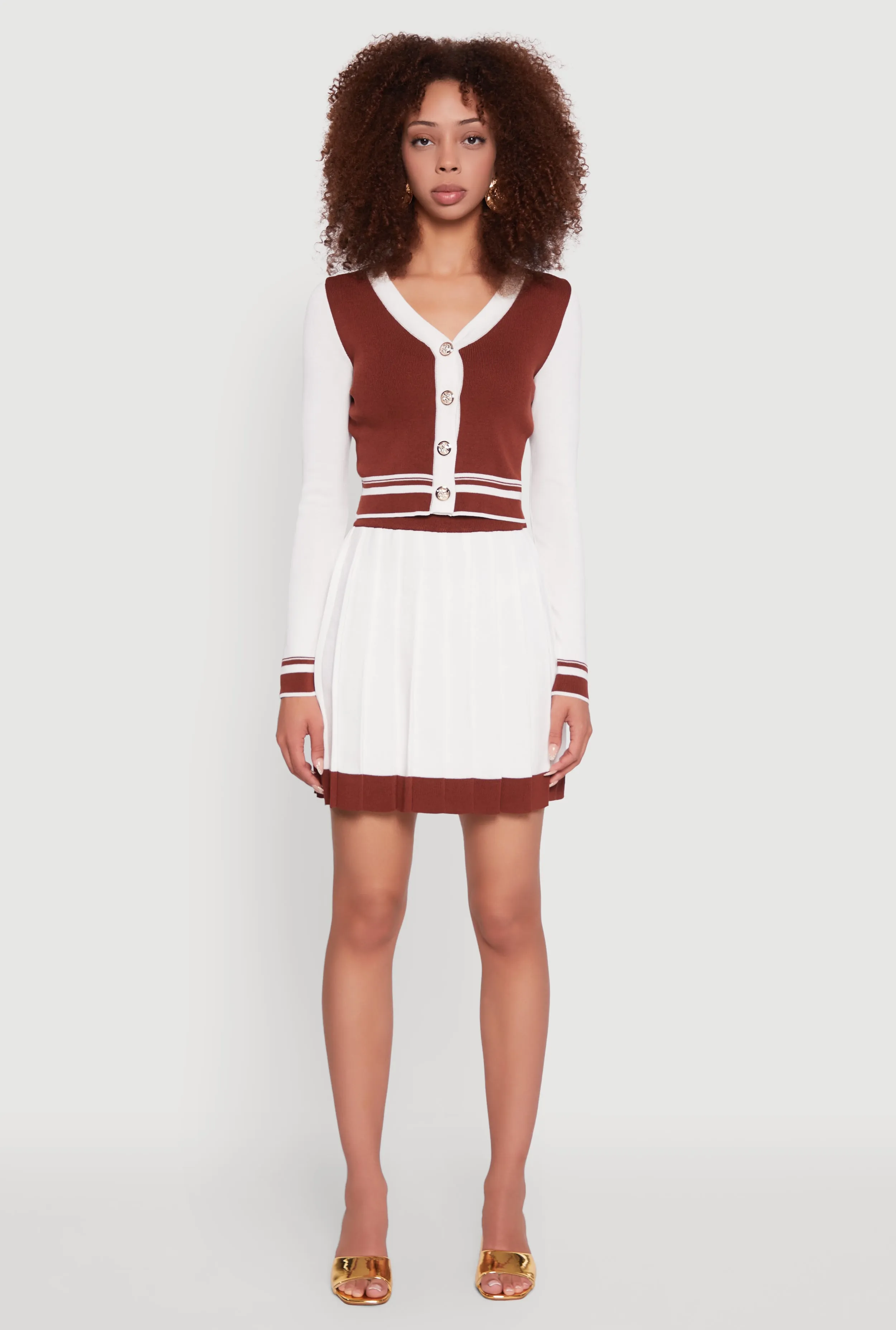 Contrast Trim Pleated Midi Skirt sold by Rainbow