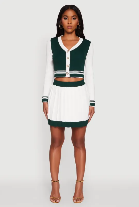 Contrast Trim Pleated Midi Skirt sold by Rainbow