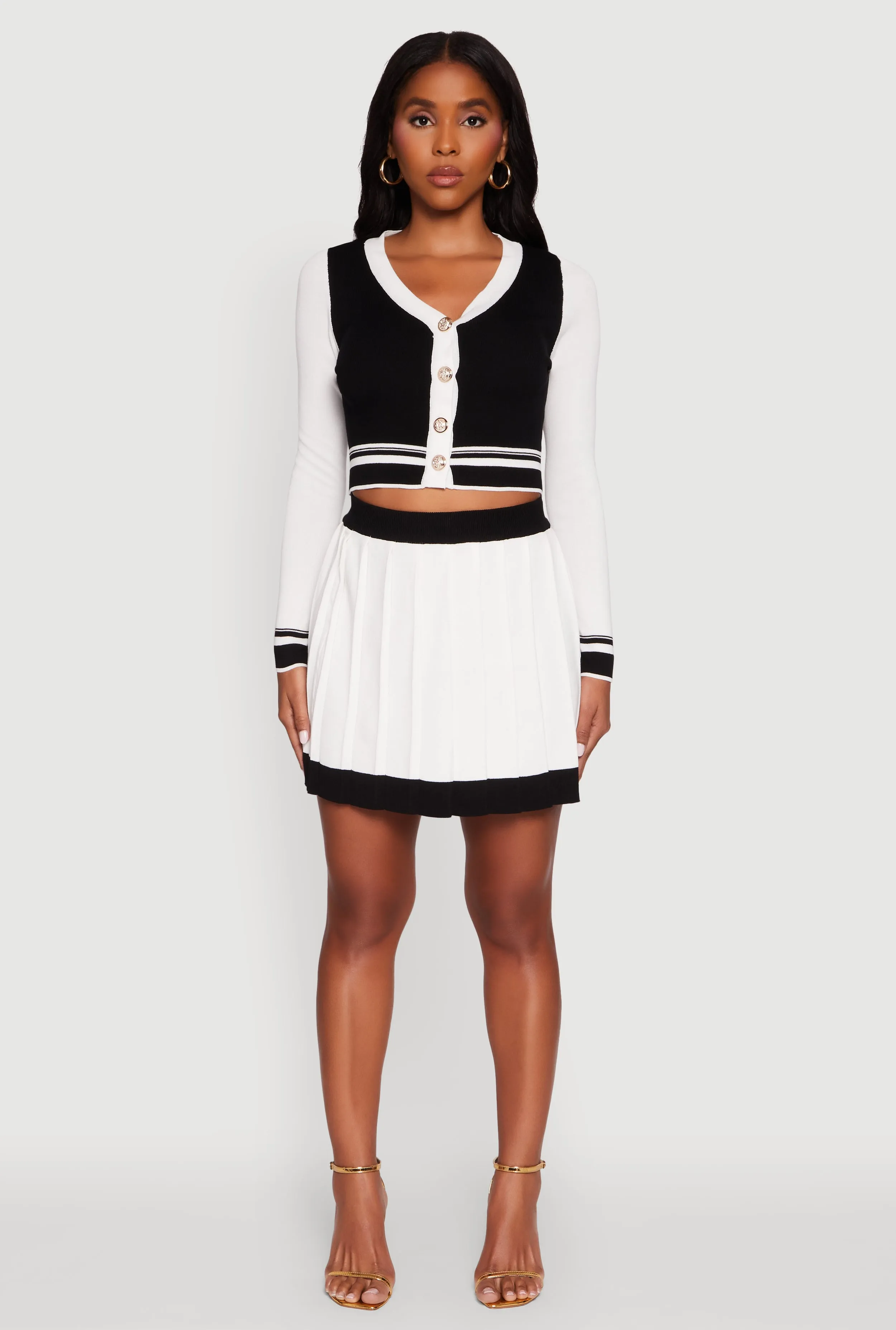 Contrast Trim Pleated Midi Skirt sold by Rainbow