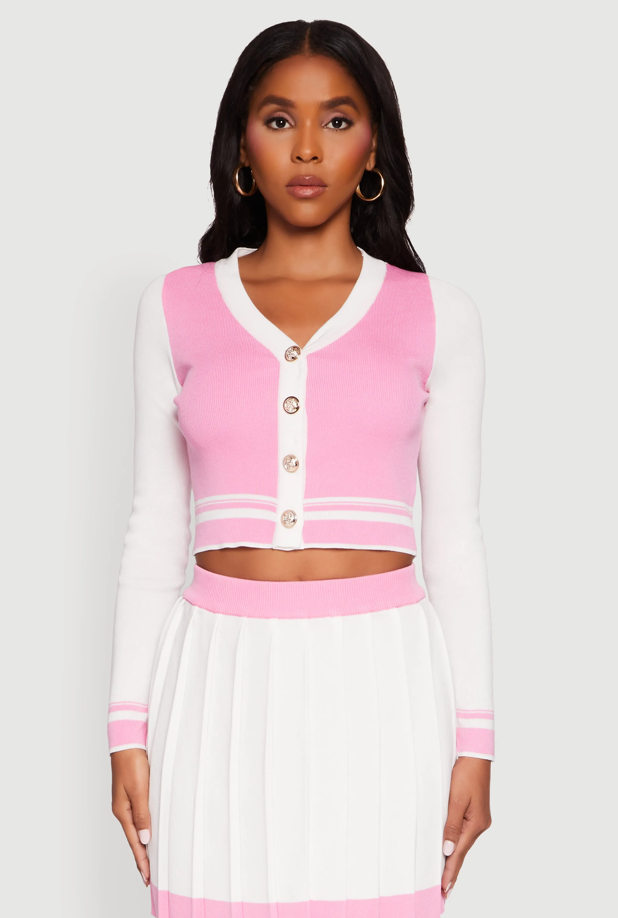 Color Blocked Cropped Cardigan sold by Rainbow