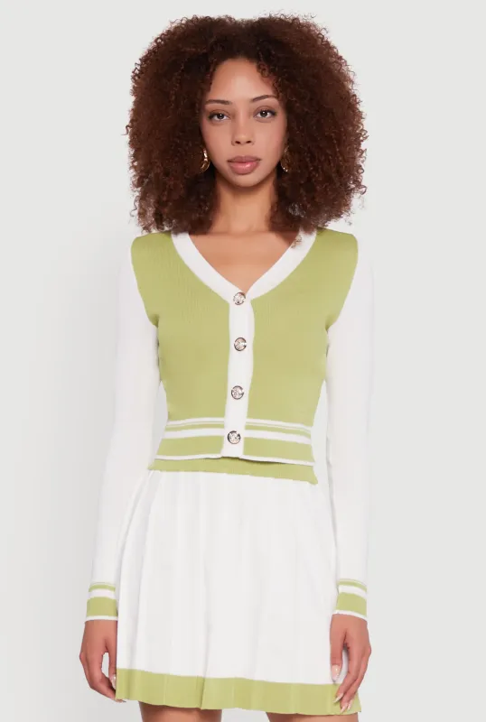 Color Blocked Cropped Cardigan sold by Rainbow