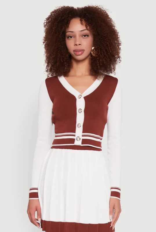 Color Blocked Cropped Cardigan sold by Rainbow