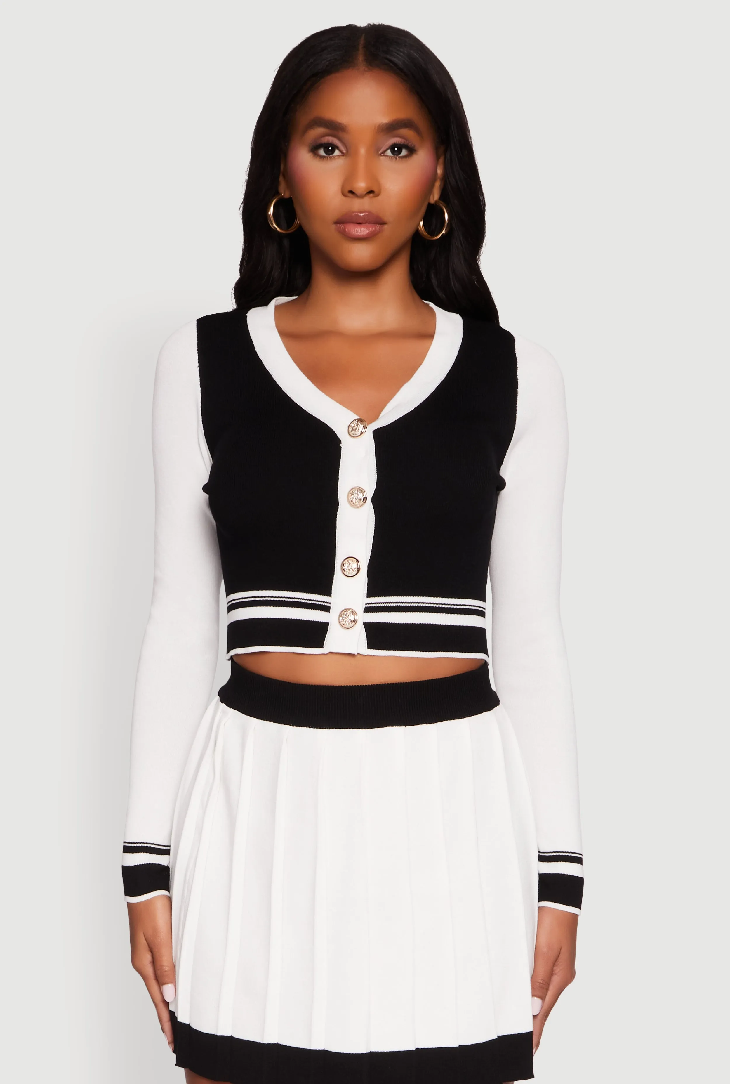 Color Blocked Cropped Cardigan sold by Rainbow