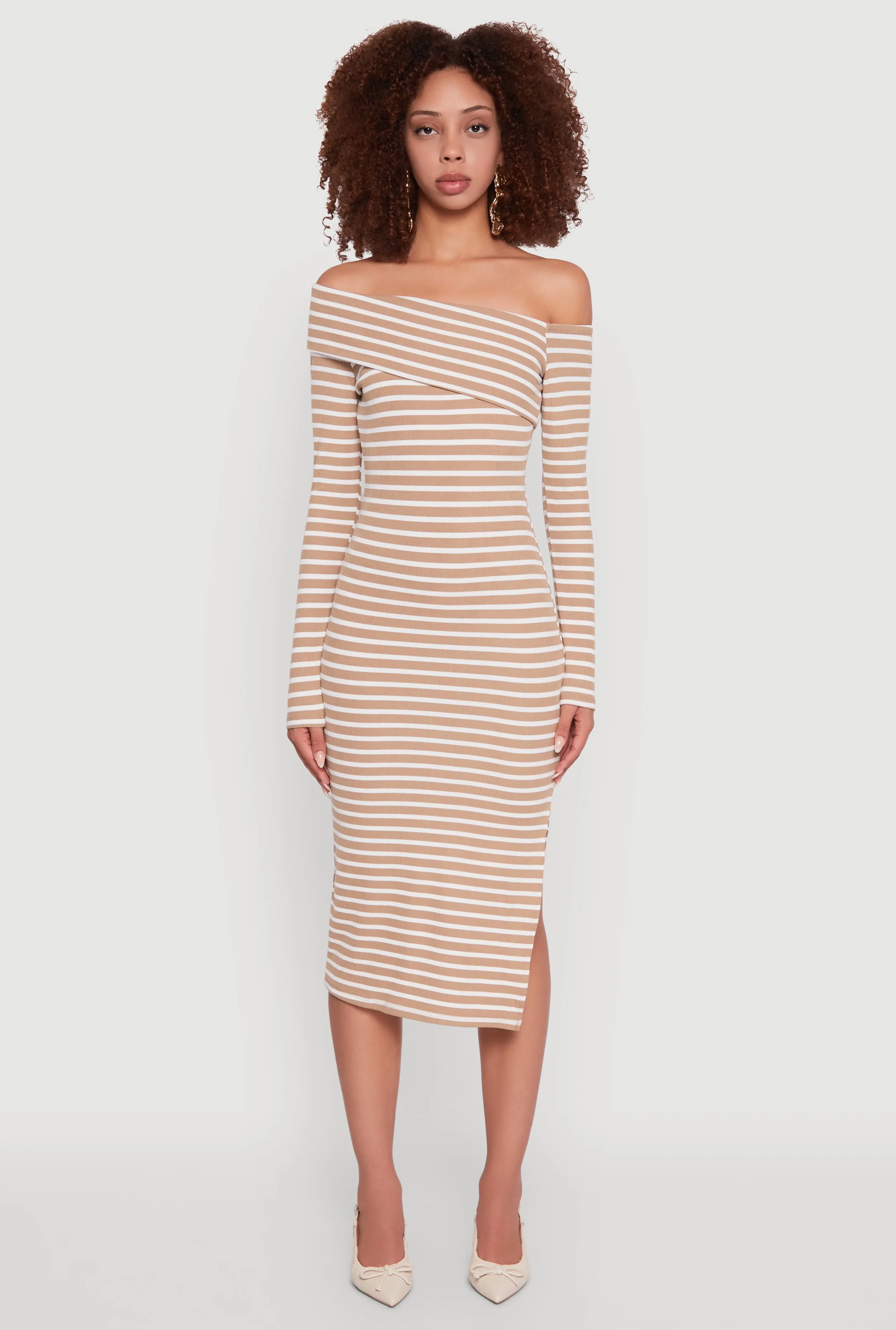 Striped Asymmetrical Fold Over Off The Shoulder Side Slit Dress sold by Rainbow product image thumbnail 2