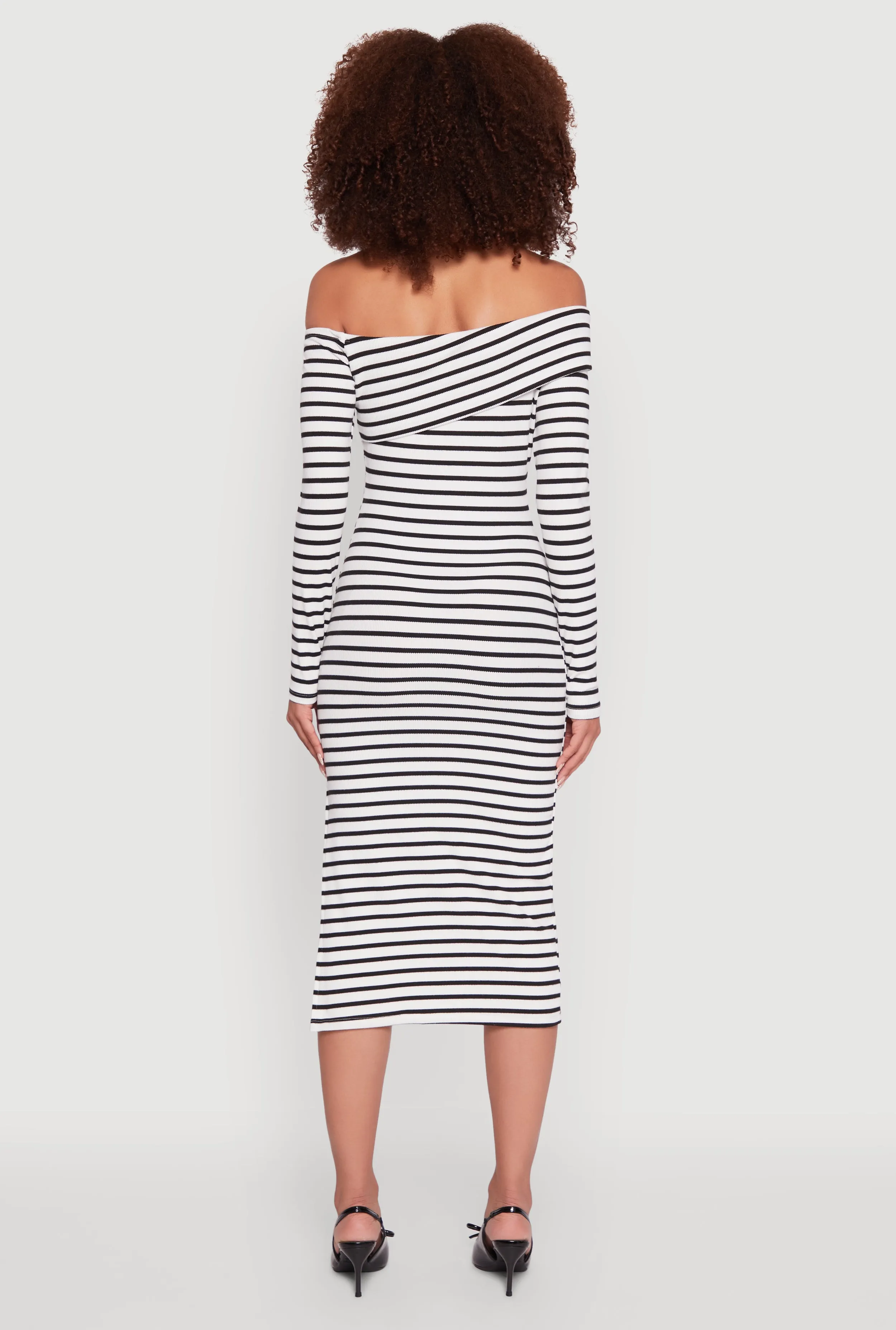 Striped Asymmetrical Fold Over Off The Shoulder Side Slit Dress sold by Rainbow product image thumbnail 5