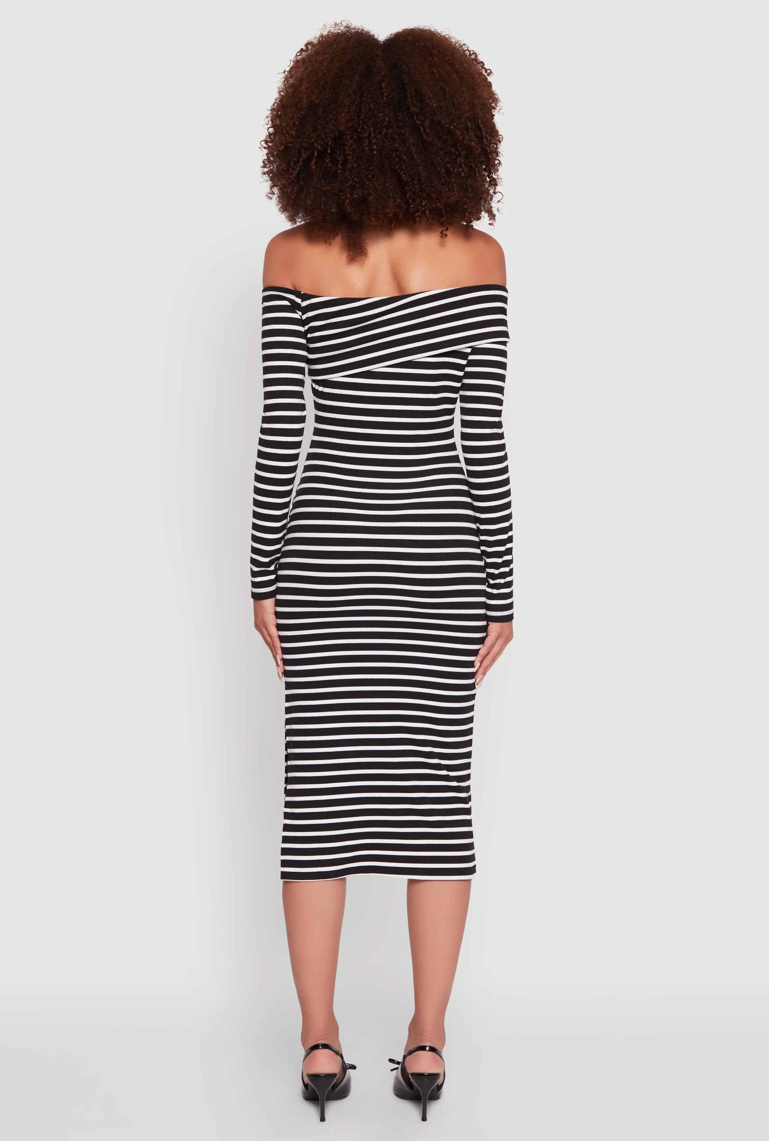 Striped Asymmetrical Fold Over Off The Shoulder Side Slit Dress sold by Rainbow product image thumbnail 5