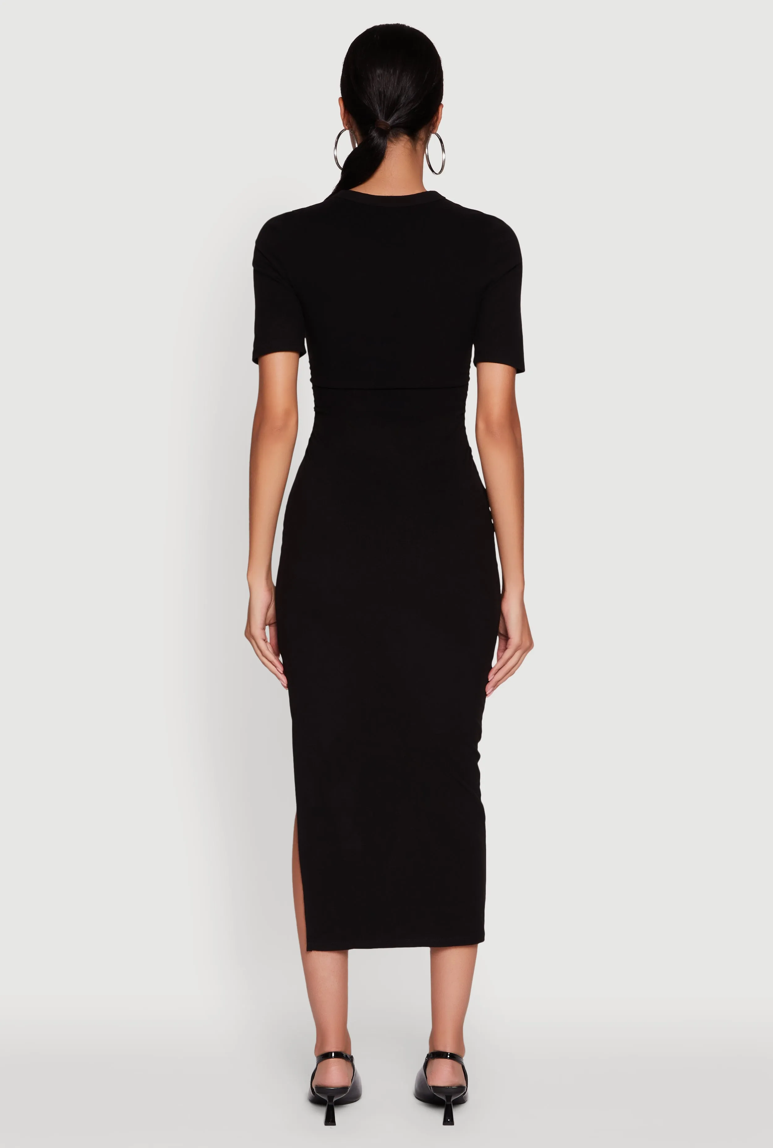 Ribbed Knit Side Ruch Side Slit Midi Dress sold by Rainbow product image thumbnail 5