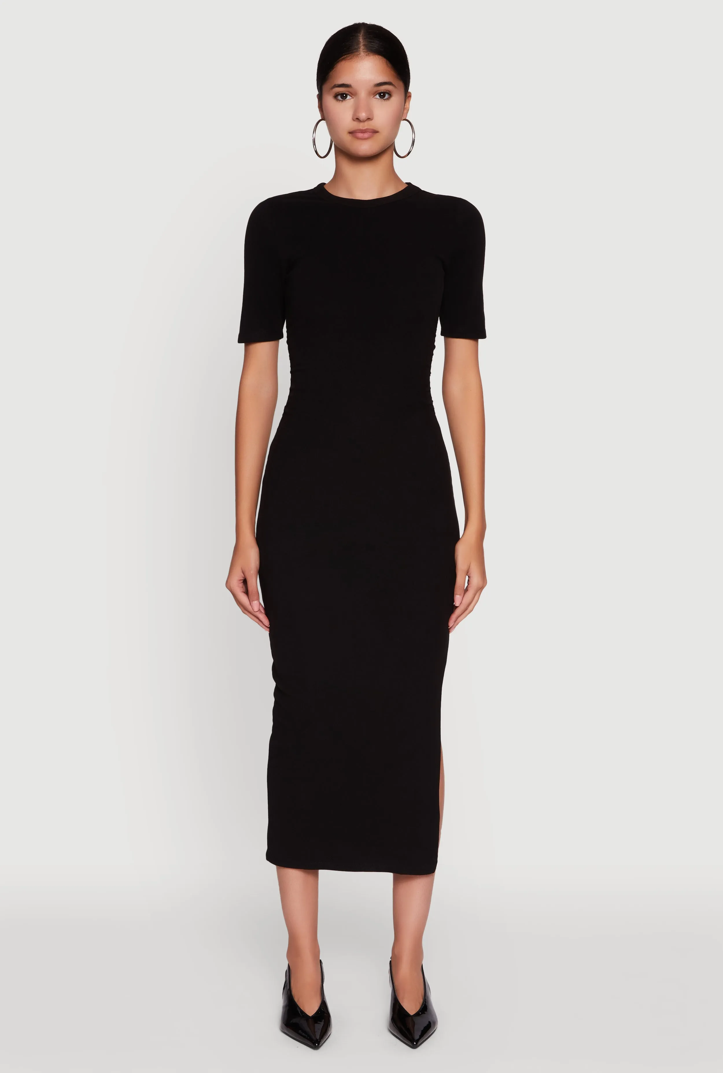 Ribbed Knit Side Ruch Side Slit Midi Dress sold by Rainbow product image thumbnail 2