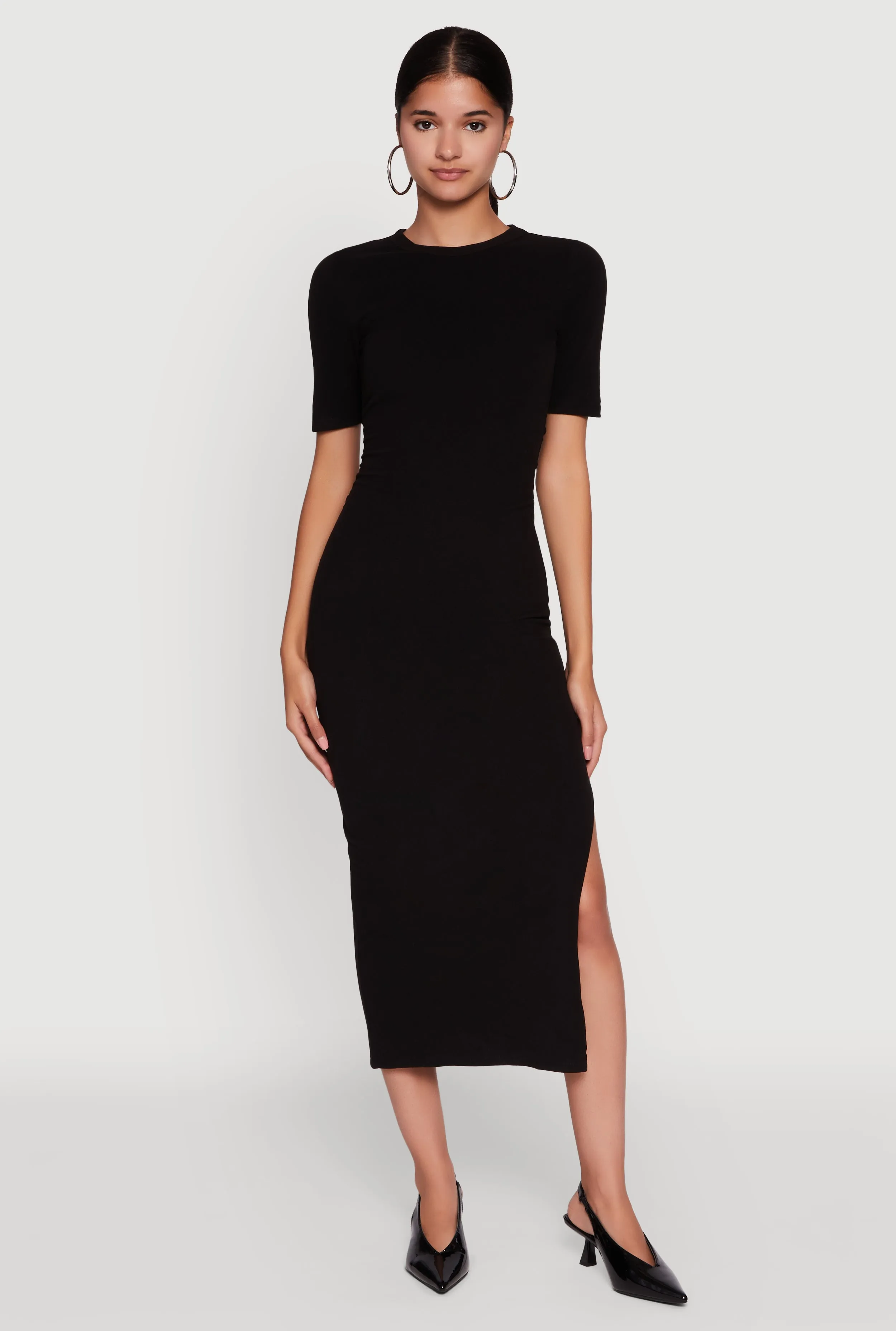 Ribbed Knit Side Ruch Side Slit Midi Dress sold by Rainbow