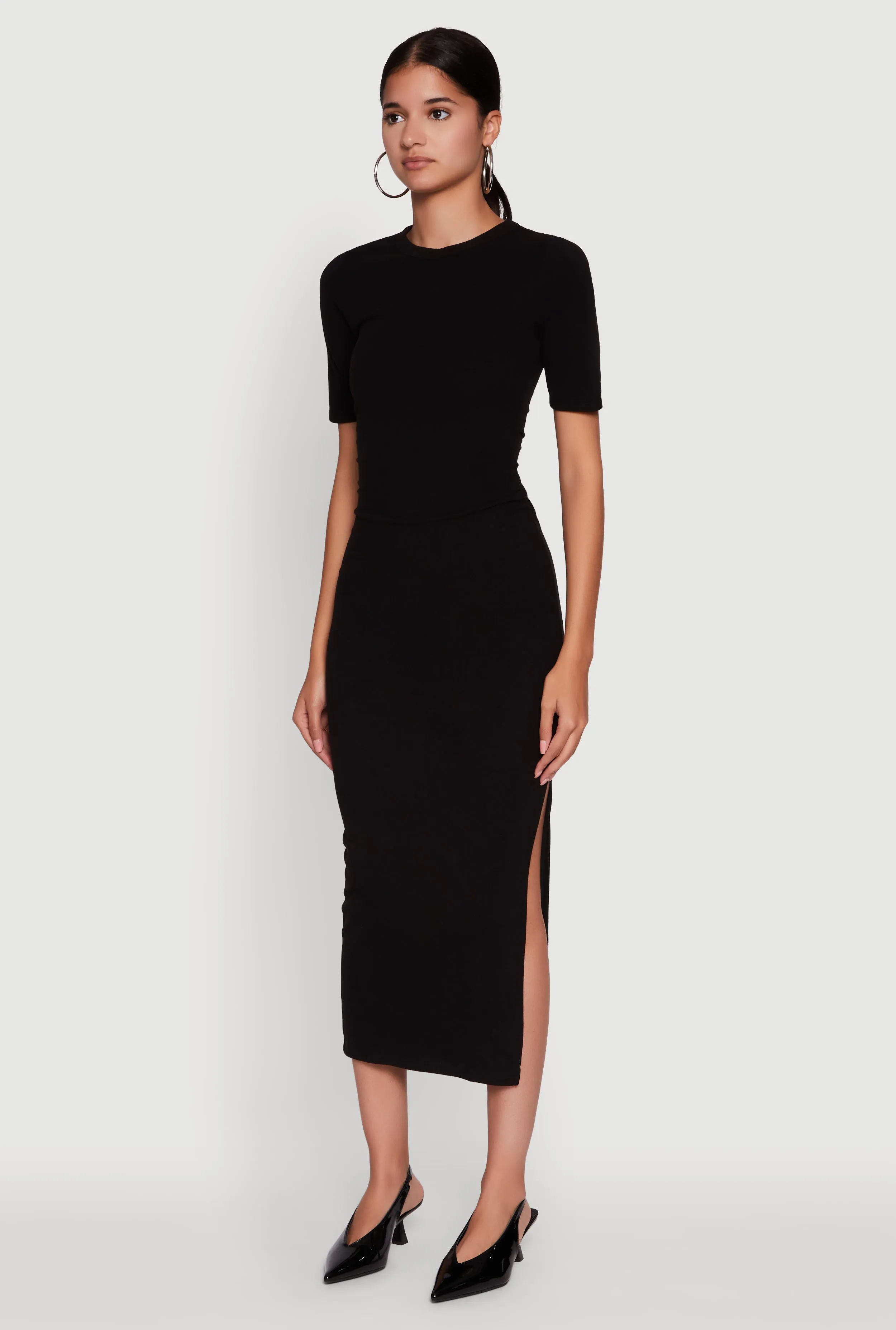 Ribbed Knit Side Ruch Side Slit Midi Dress sold by Rainbow product image thumbnail 3