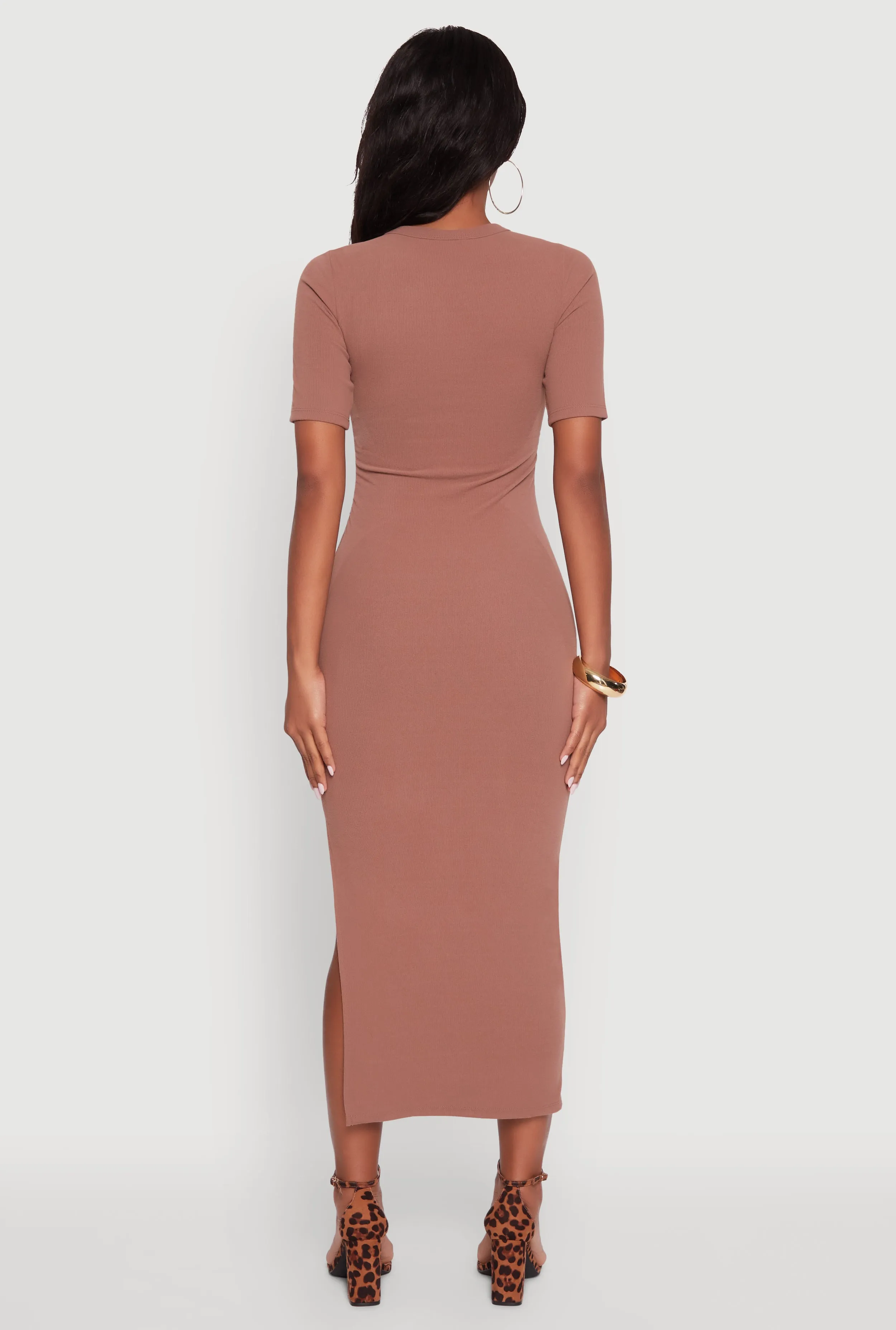 Ribbed Knit Side Ruch Side Slit Midi Dress sold by Rainbow product image thumbnail 5