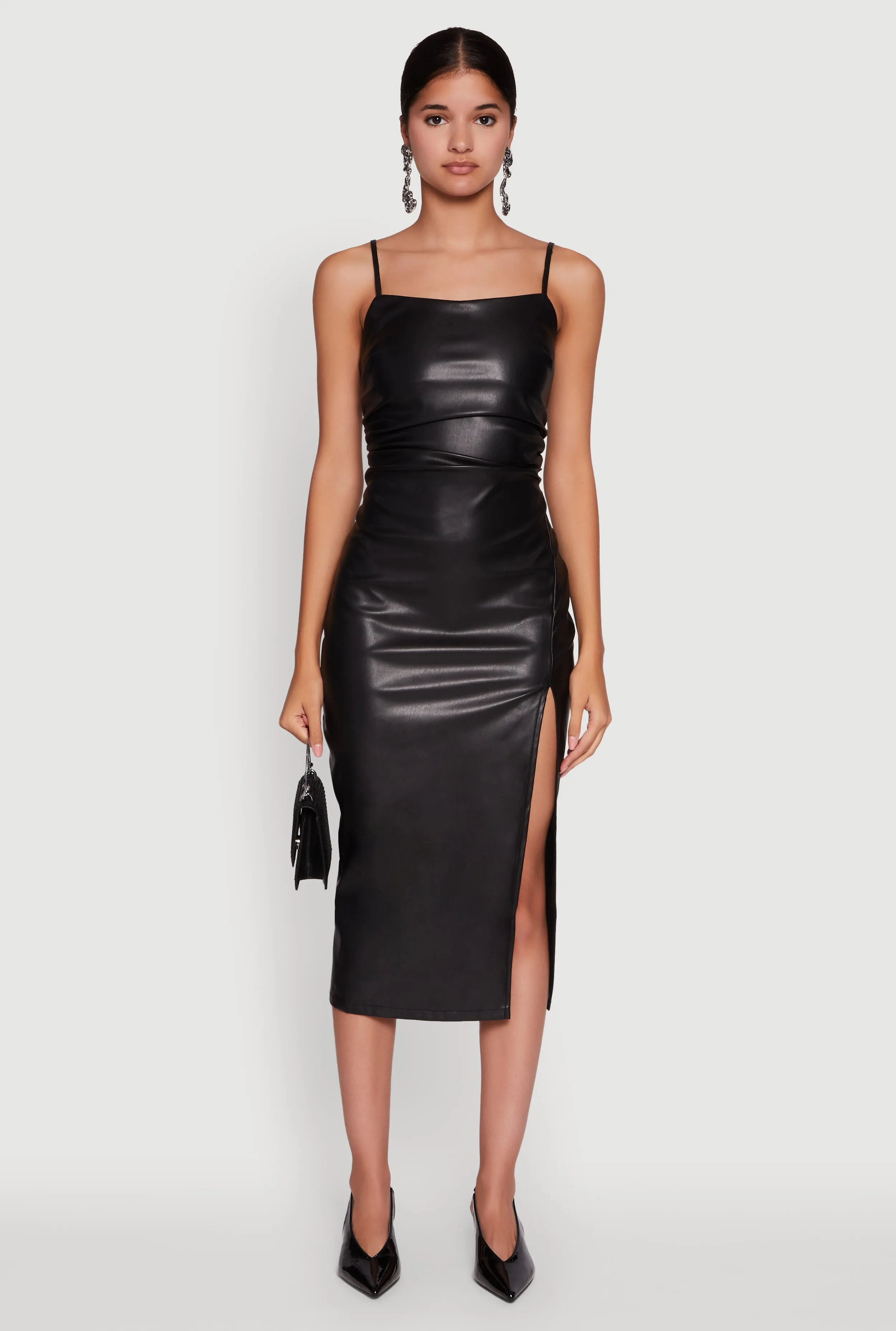 Faux Leather Square Neck Side Slit Midi Dress sold by Rainbow product image thumbnail 2