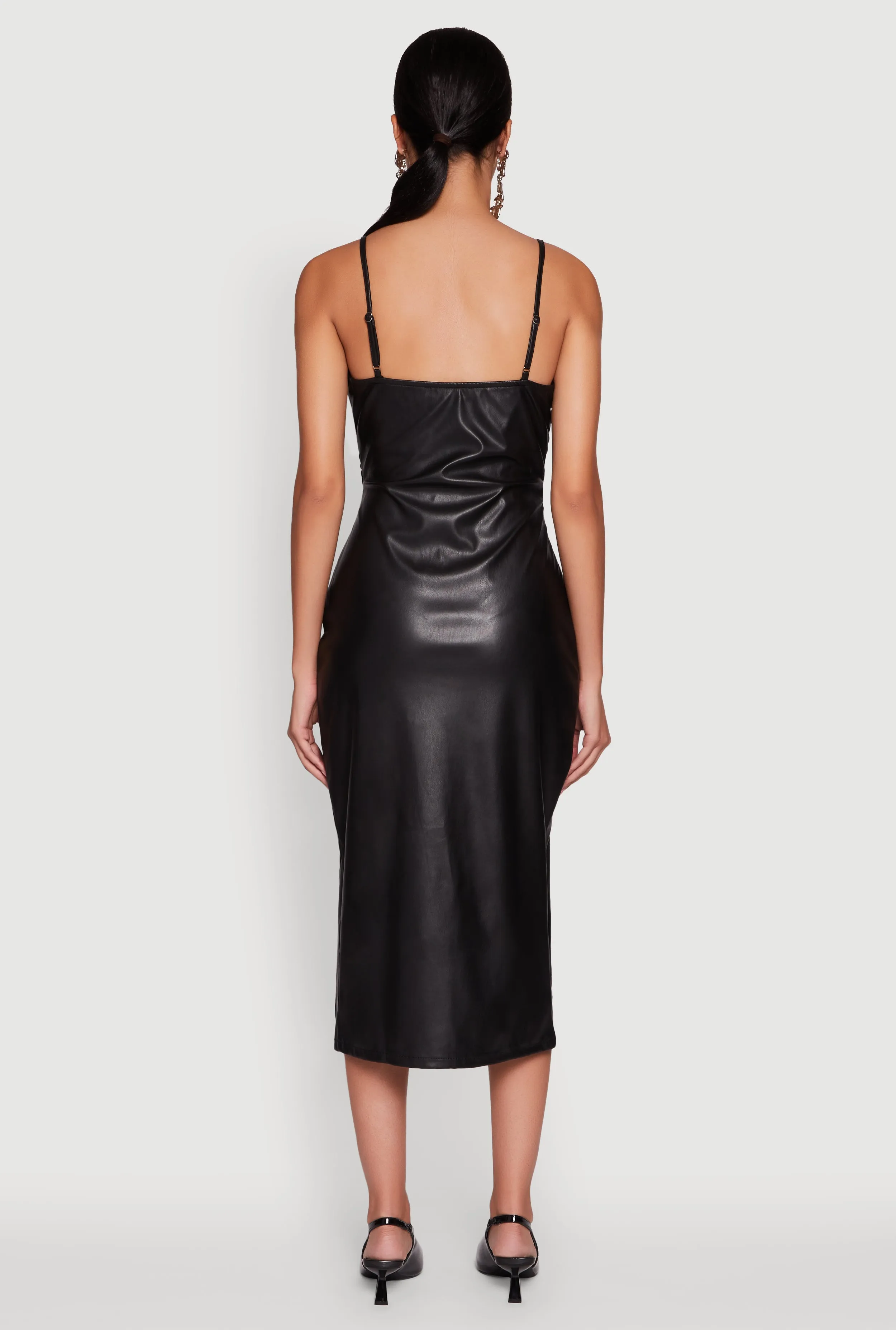 Faux Leather Square Neck Side Slit Midi Dress sold by Rainbow product image thumbnail 5