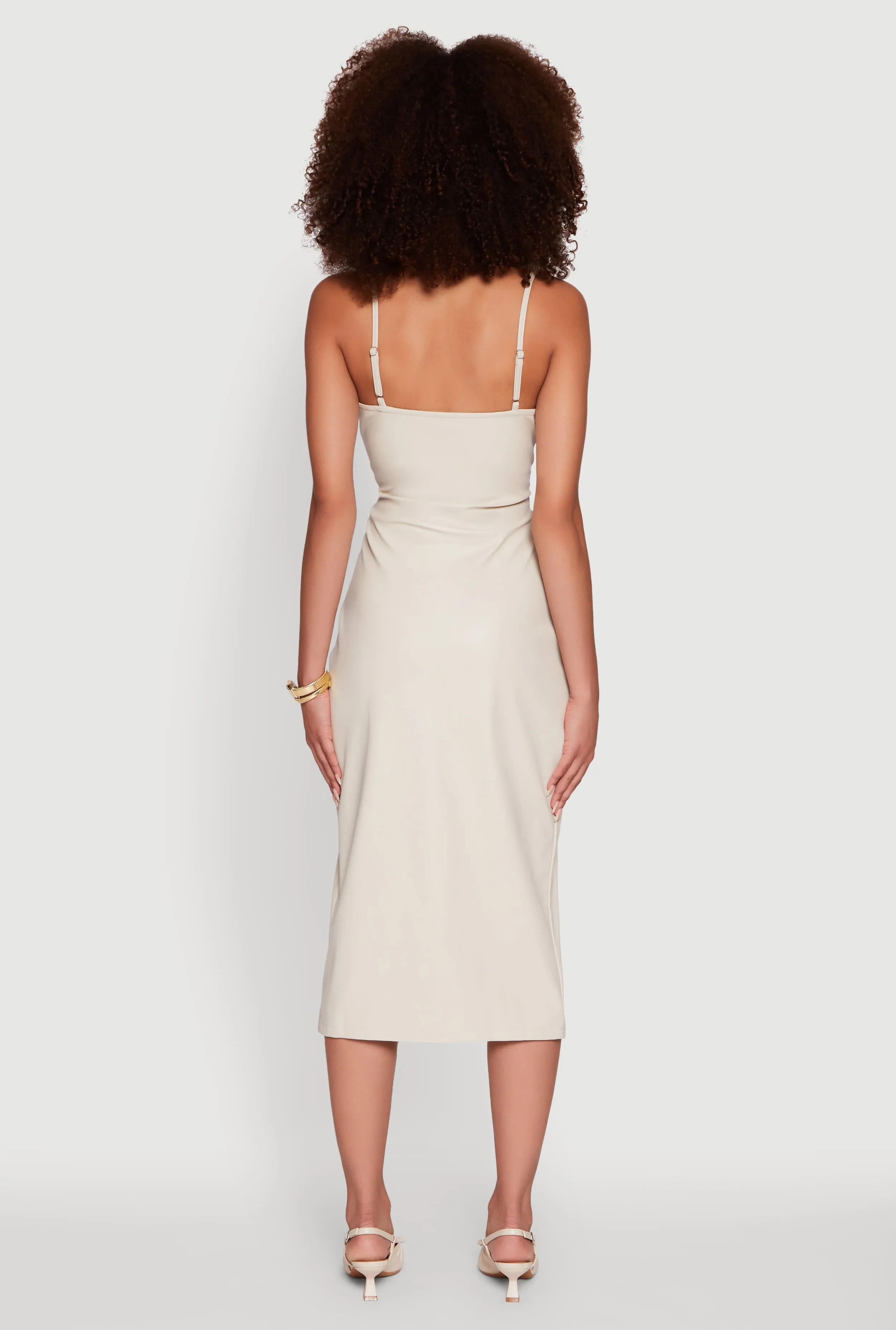Faux Leather Square Neck Side Slit Midi Dress sold by Rainbow product image thumbnail 5