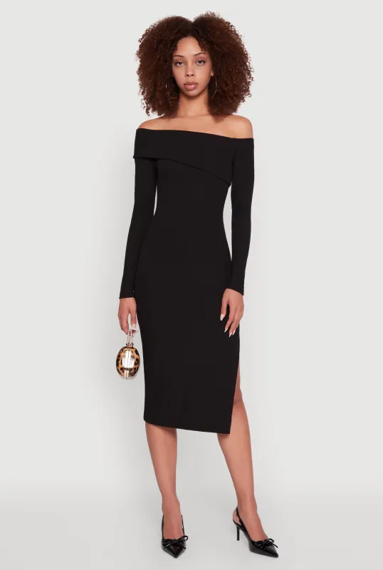 Asymmetrical Fold Over Off The Shoulder Side Slit Dress sold by Rainbow