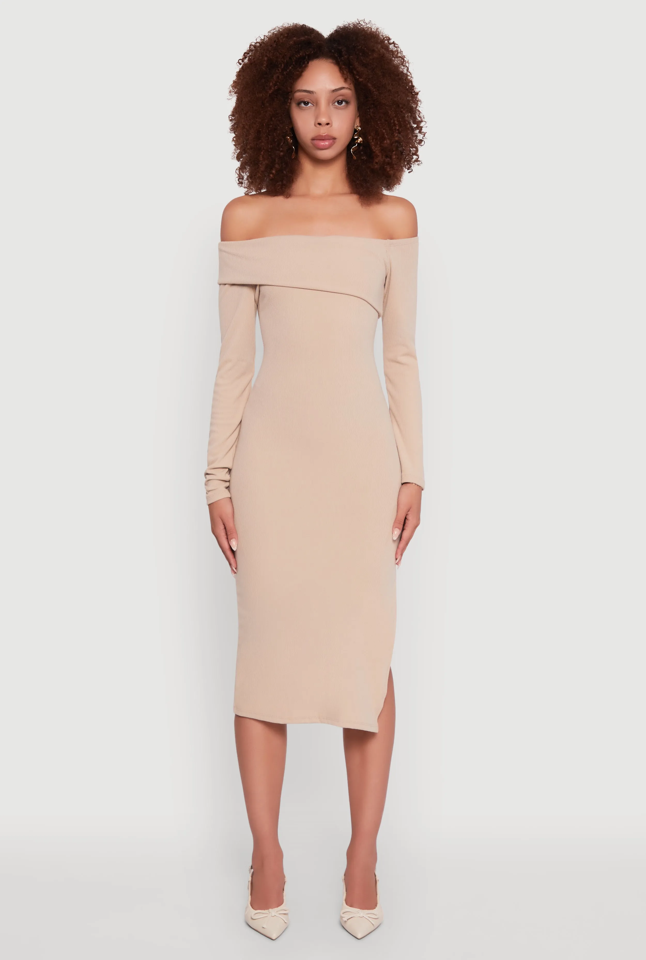 Asymmetrical Fold Over Off The Shoulder Side Slit Dress sold by Rainbow product image thumbnail 2