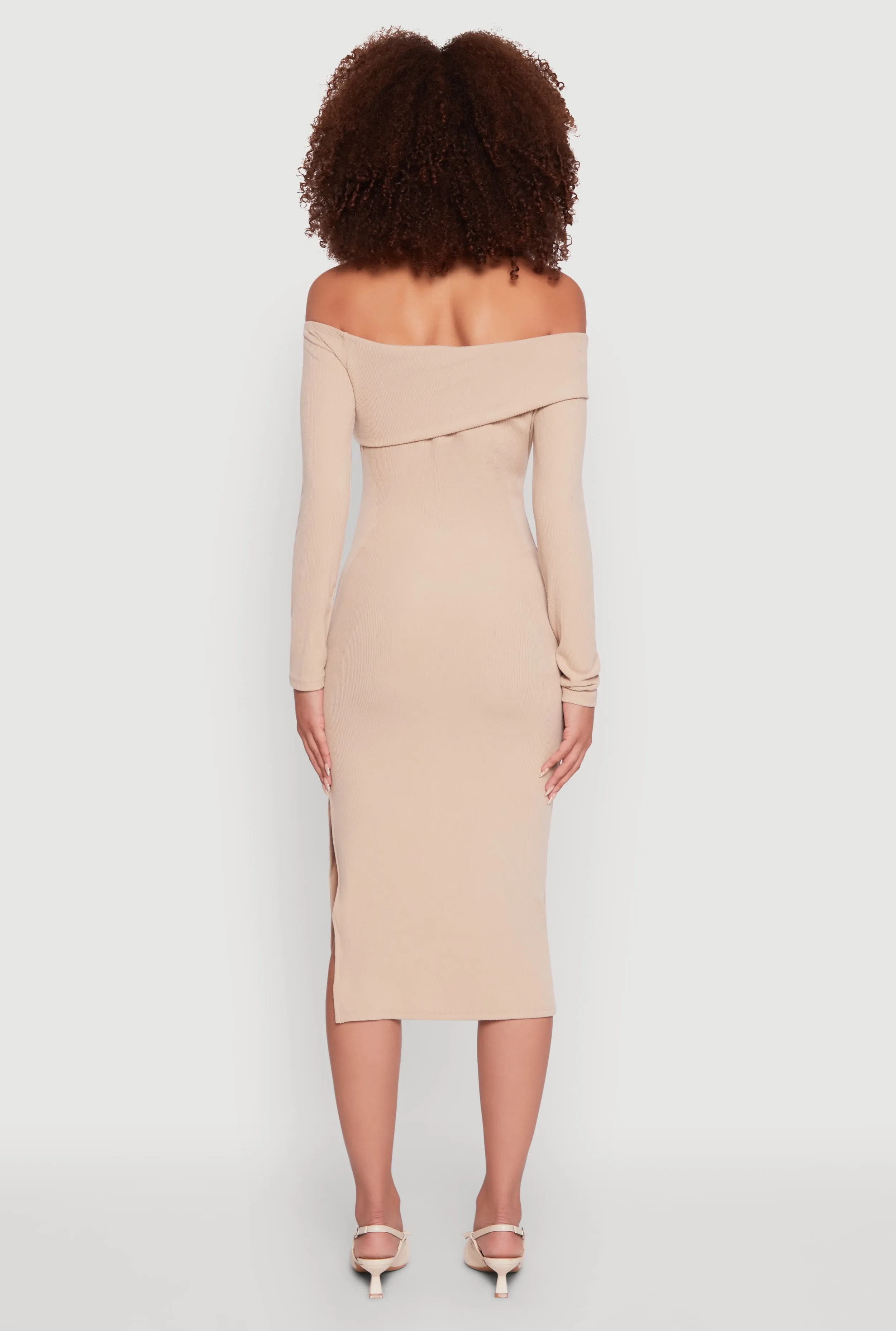 Asymmetrical Fold Over Off The Shoulder Side Slit Dress sold by Rainbow product image thumbnail 5