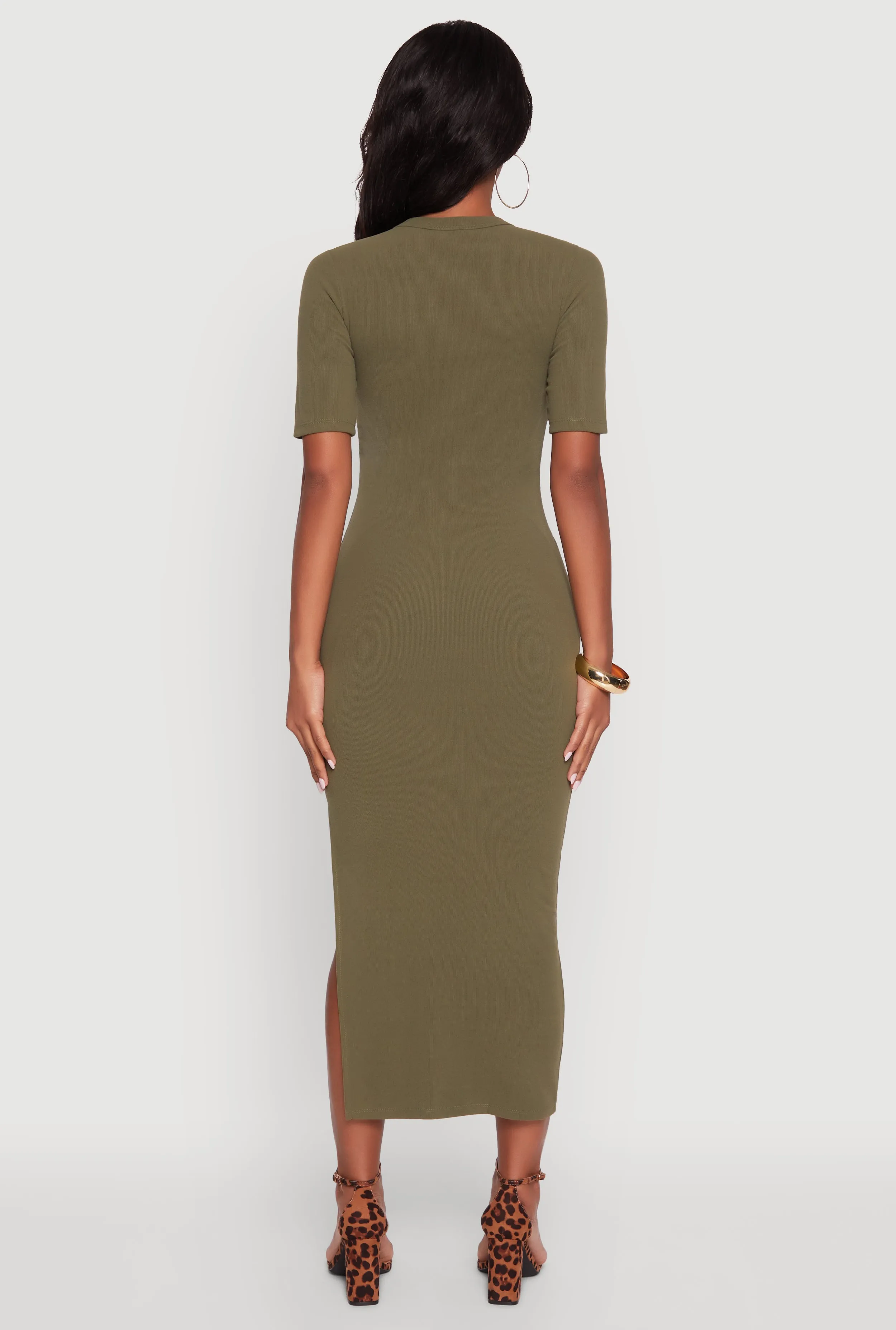 Ribbed Knit Side Ruch Side Slit Midi Dress sold by Rainbow product image thumbnail 5