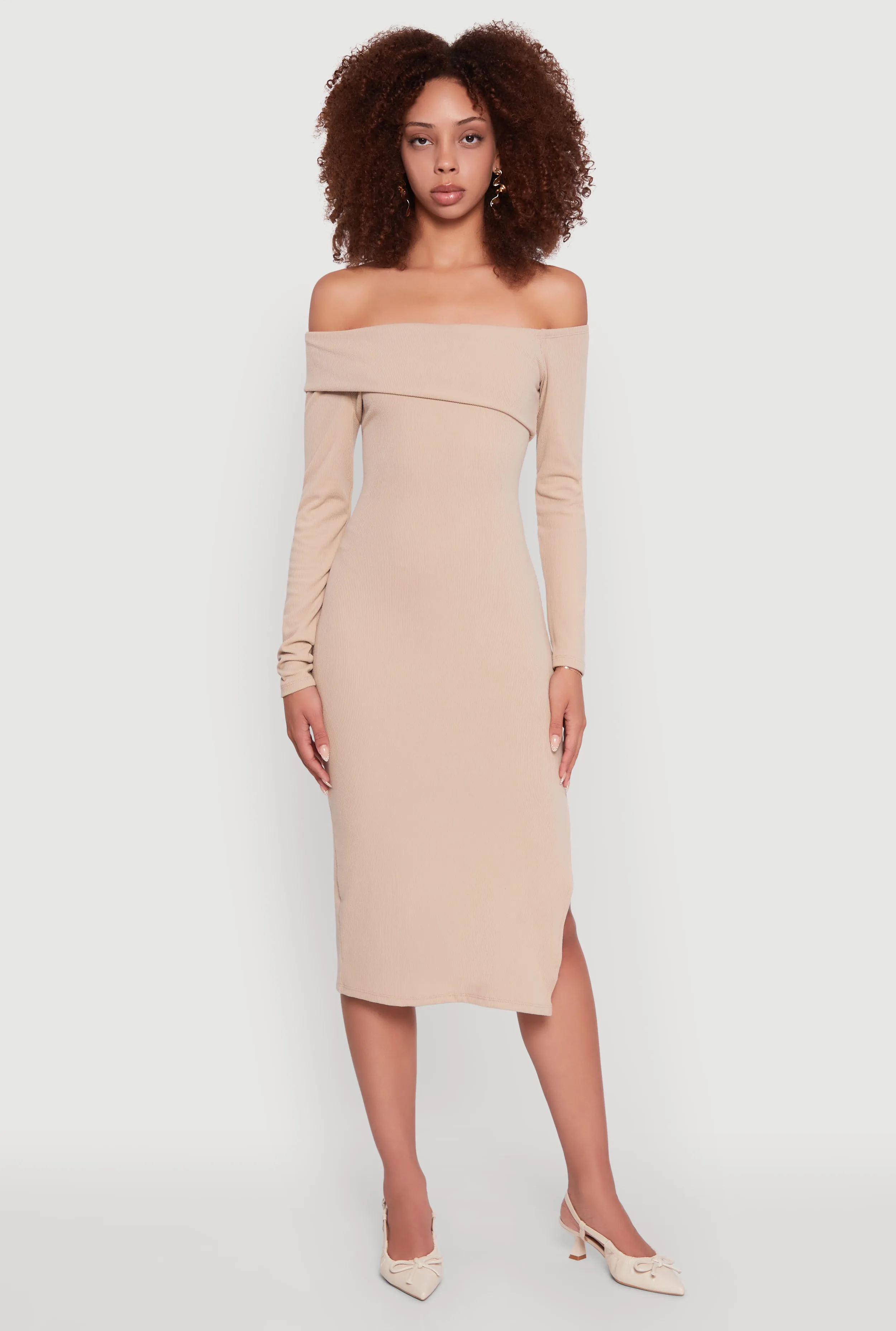 Asymmetrical Fold Over Off The Shoulder Side Slit Dress sold by Rainbow product image thumbnail 3