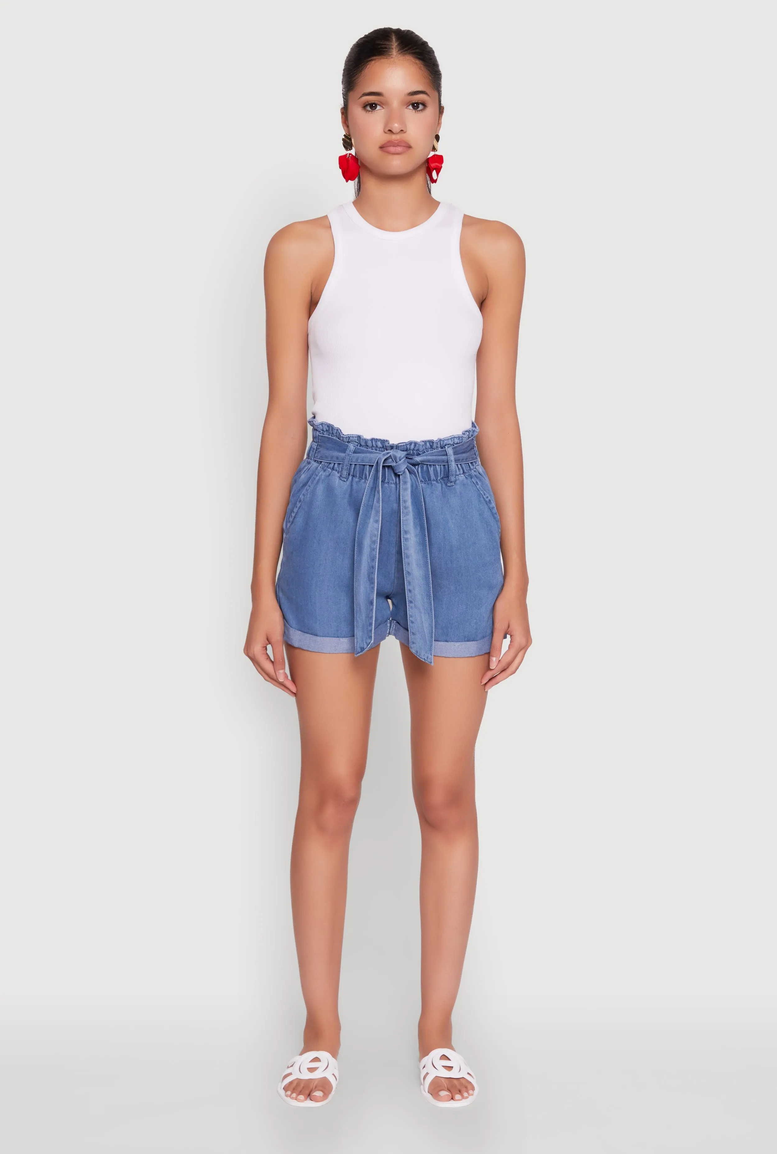 WAX Denim Paper Bag Waist Cuffed Shorts sold by Rainbow