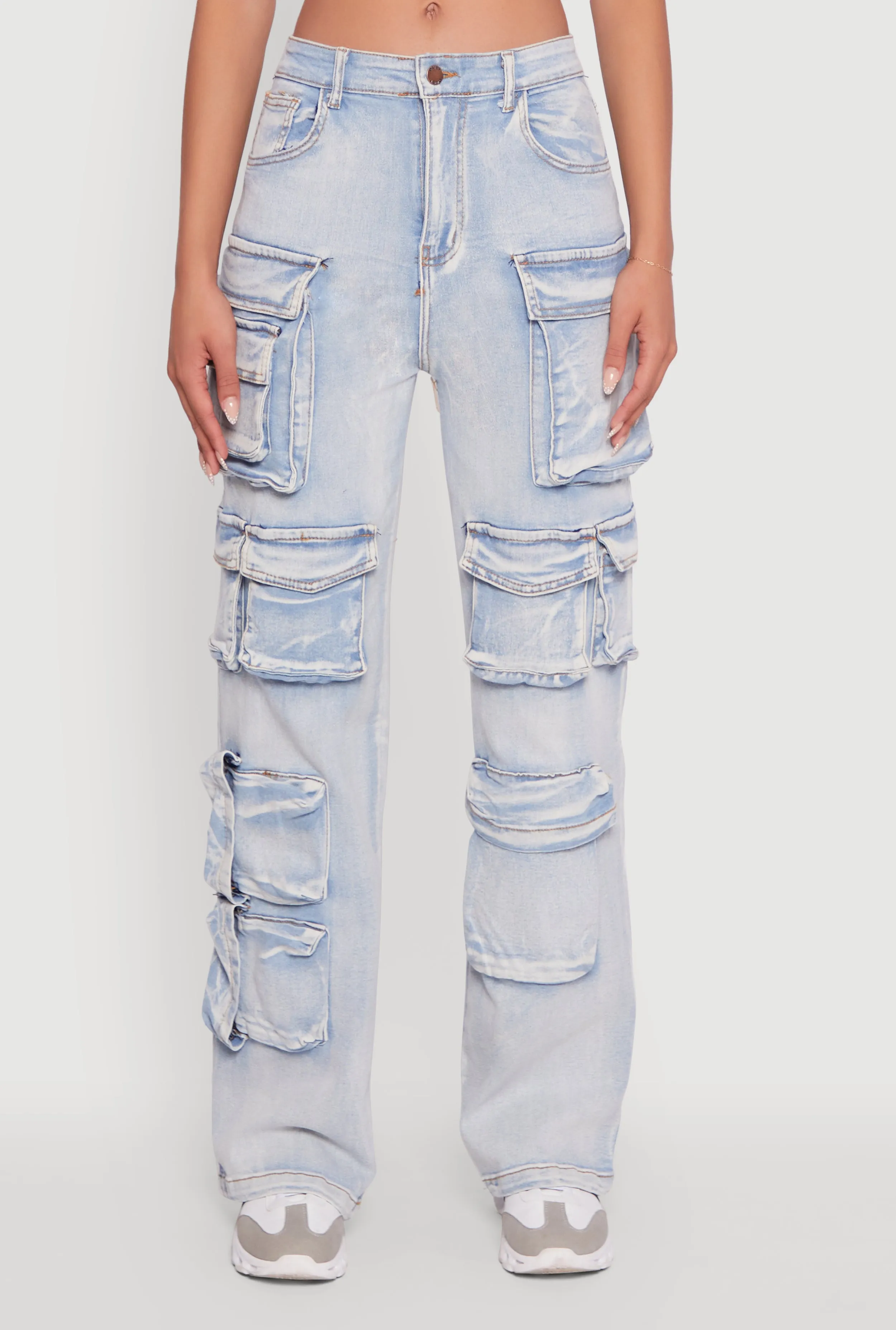 Mineral Wash High Waisted Straight Leg Utility Jeans sold by Rainbow product image thumbnail 5