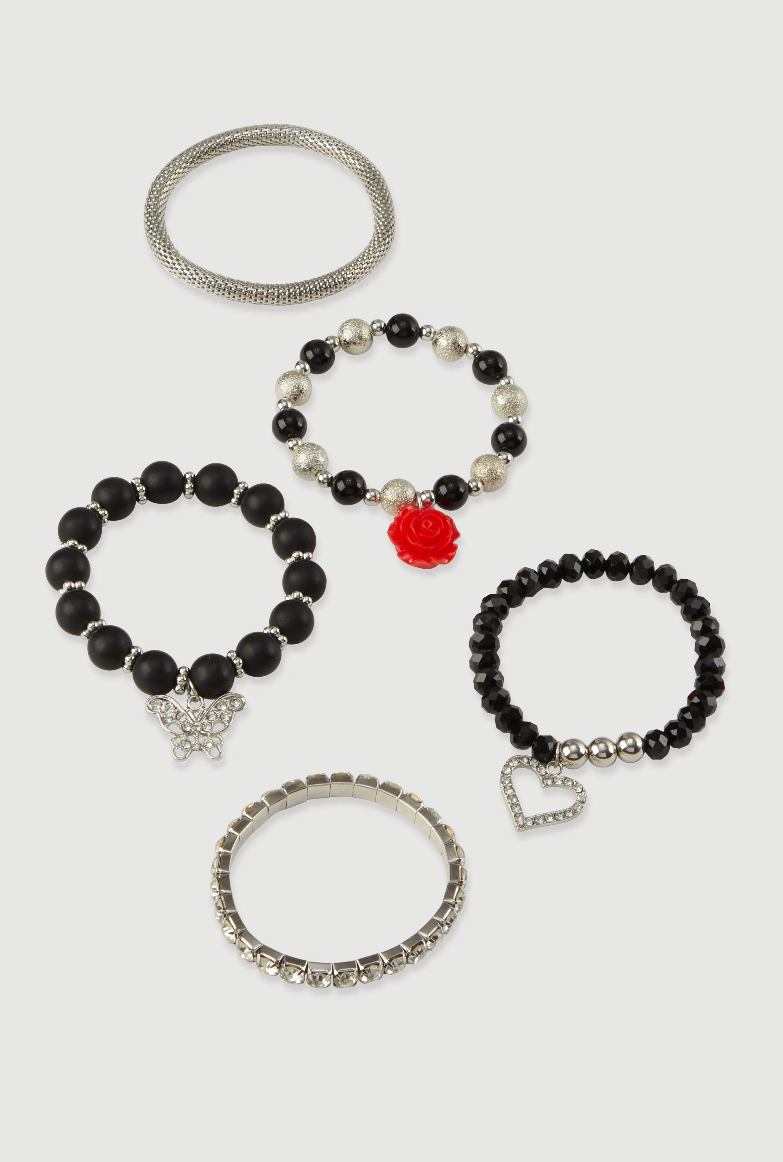 Rose Rhinestone Charm Stretch Bracelets Set of 5 sold by Rainbow product image thumbnail 4