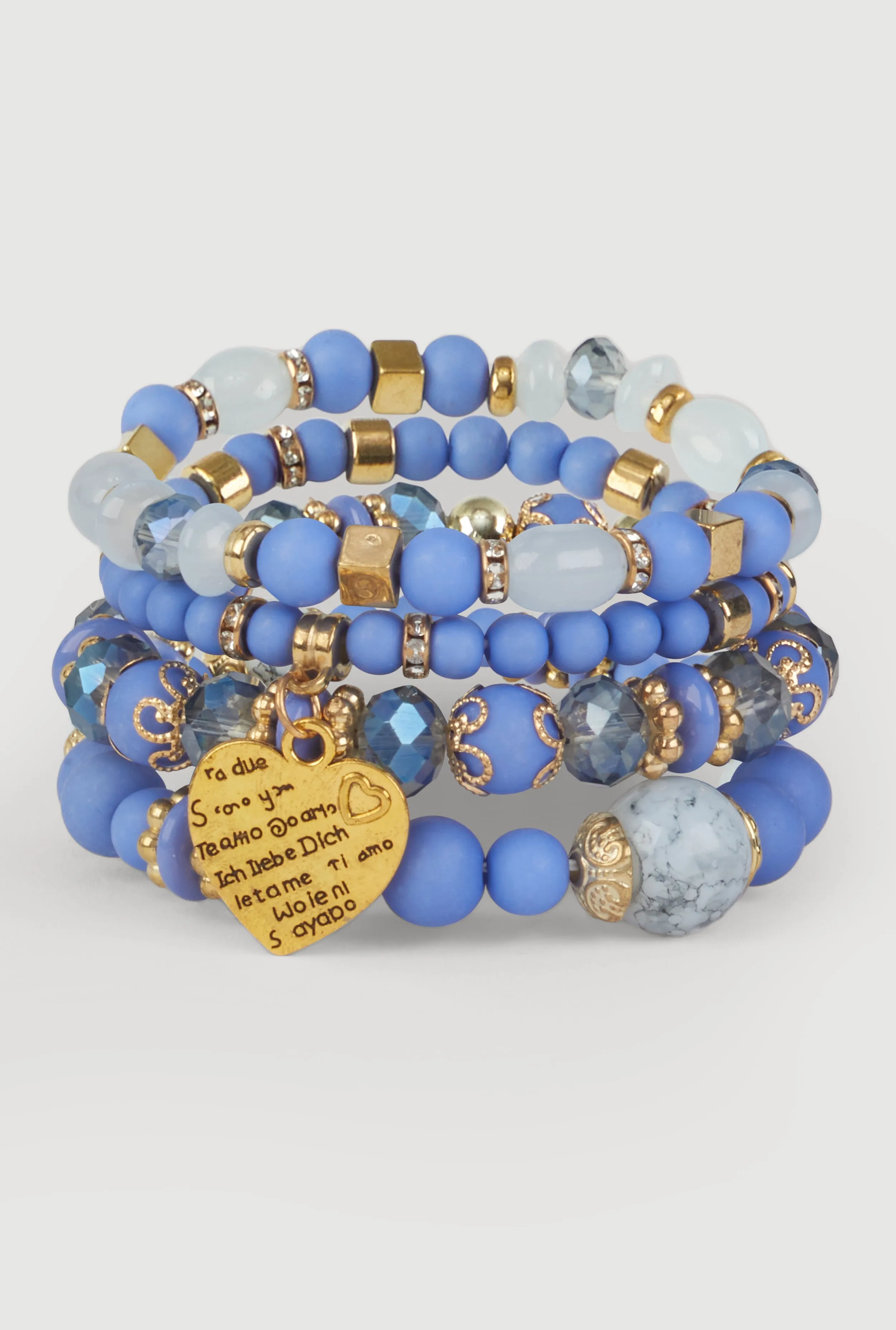 Heart Charm Beaded Stretch Bracelets Set of 4 sold by Rainbow