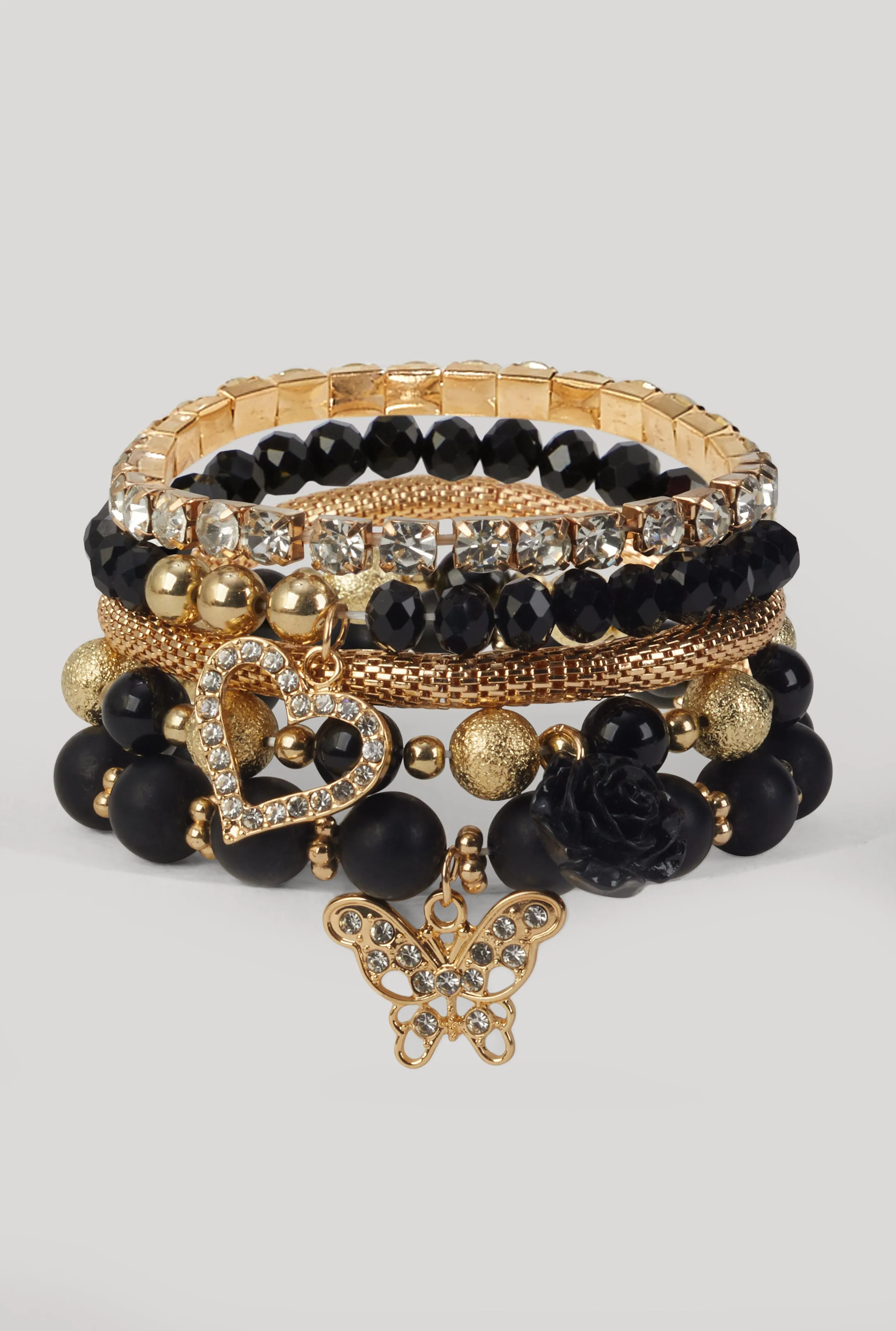 Rose Rhinestone Charm Stretch Bracelets Set of 5 sold by Rainbow product image thumbnail 2