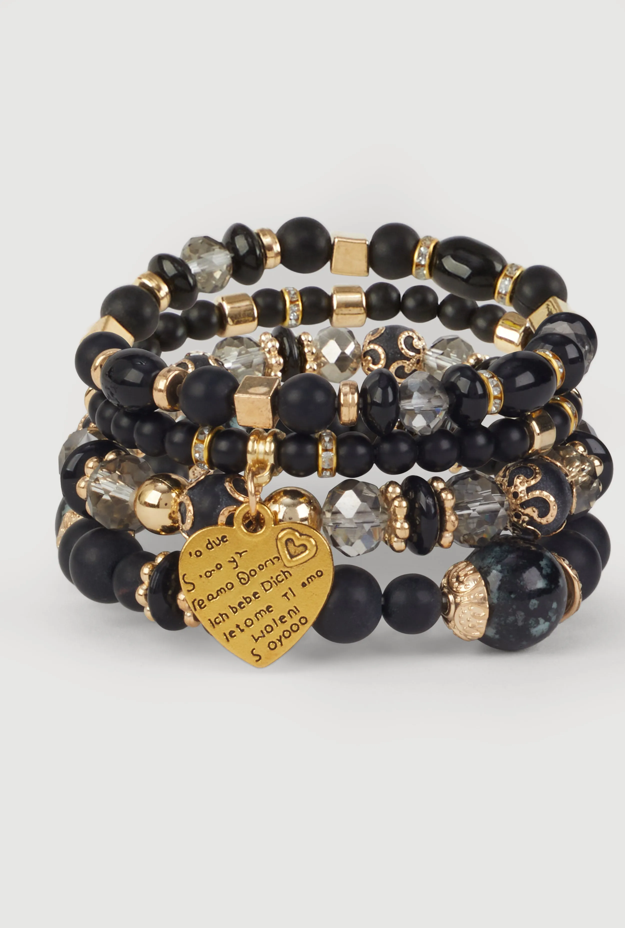 Heart Charm Beaded Stretch Bracelets Set of 4 sold by Rainbow