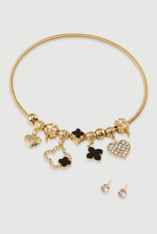 Snake Chain Charm Necklace and Stud Earrings Set made by Rainbow