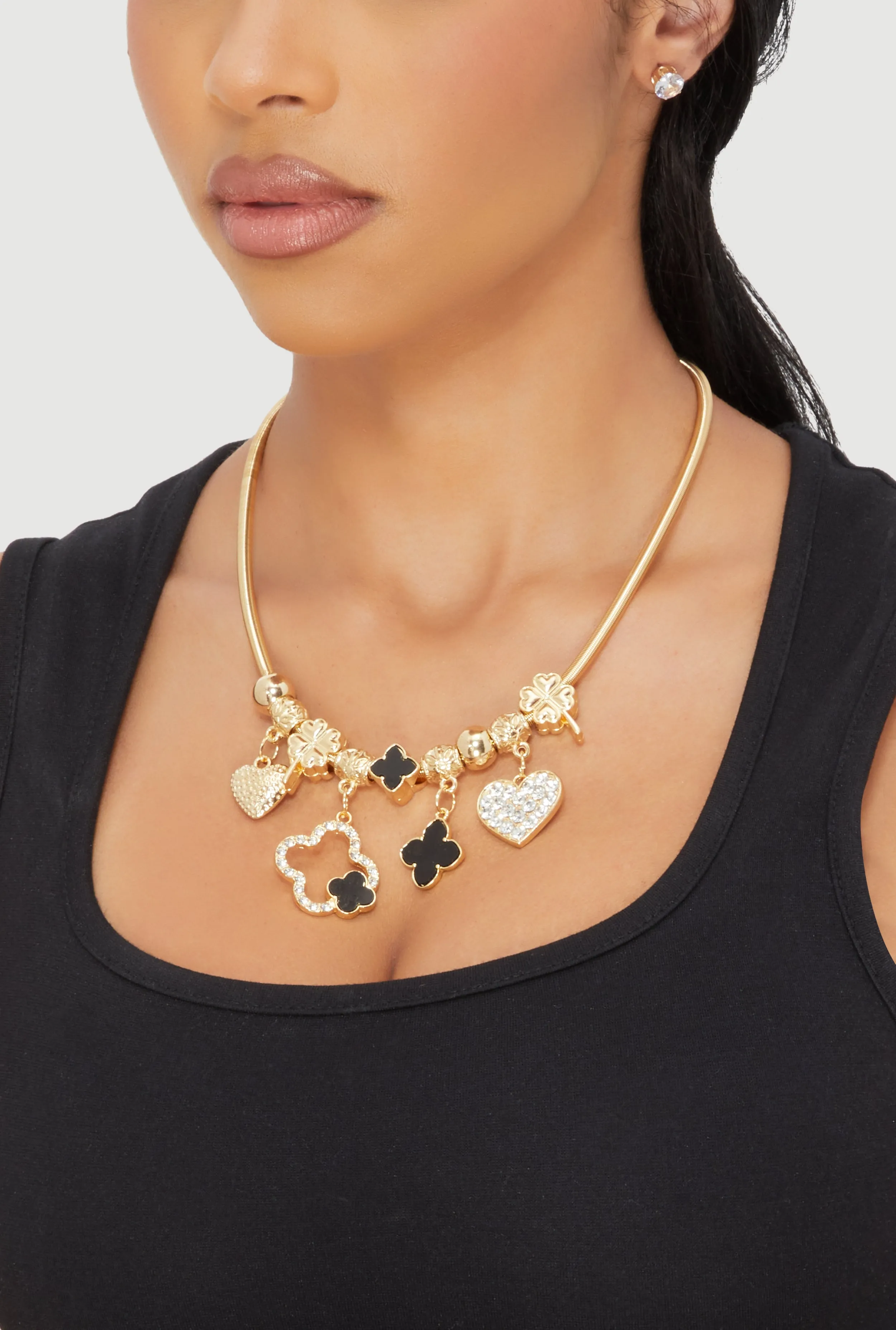 Snake Chain Charm Necklace and Stud Earrings Set sold by Rainbow product image thumbnail 2